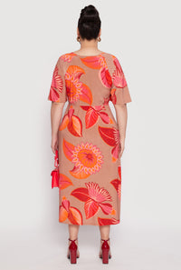 Plus Size Floral Flutter Sleeve Midi Dress