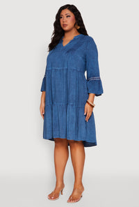 Plus Size Chambray Tiered Midi Dress