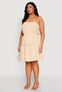 Plus Size Airy Strapless Smocked Tiered Dress