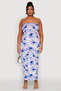 Plus Size Watercolor Floral Print Maxi Tube Dress