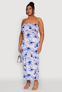 Plus Size Watercolor Floral Print Maxi Tube Dress