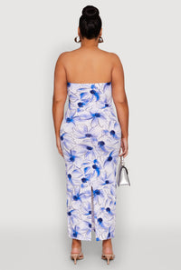 Plus Size Watercolor Floral Print Maxi Tube Dress