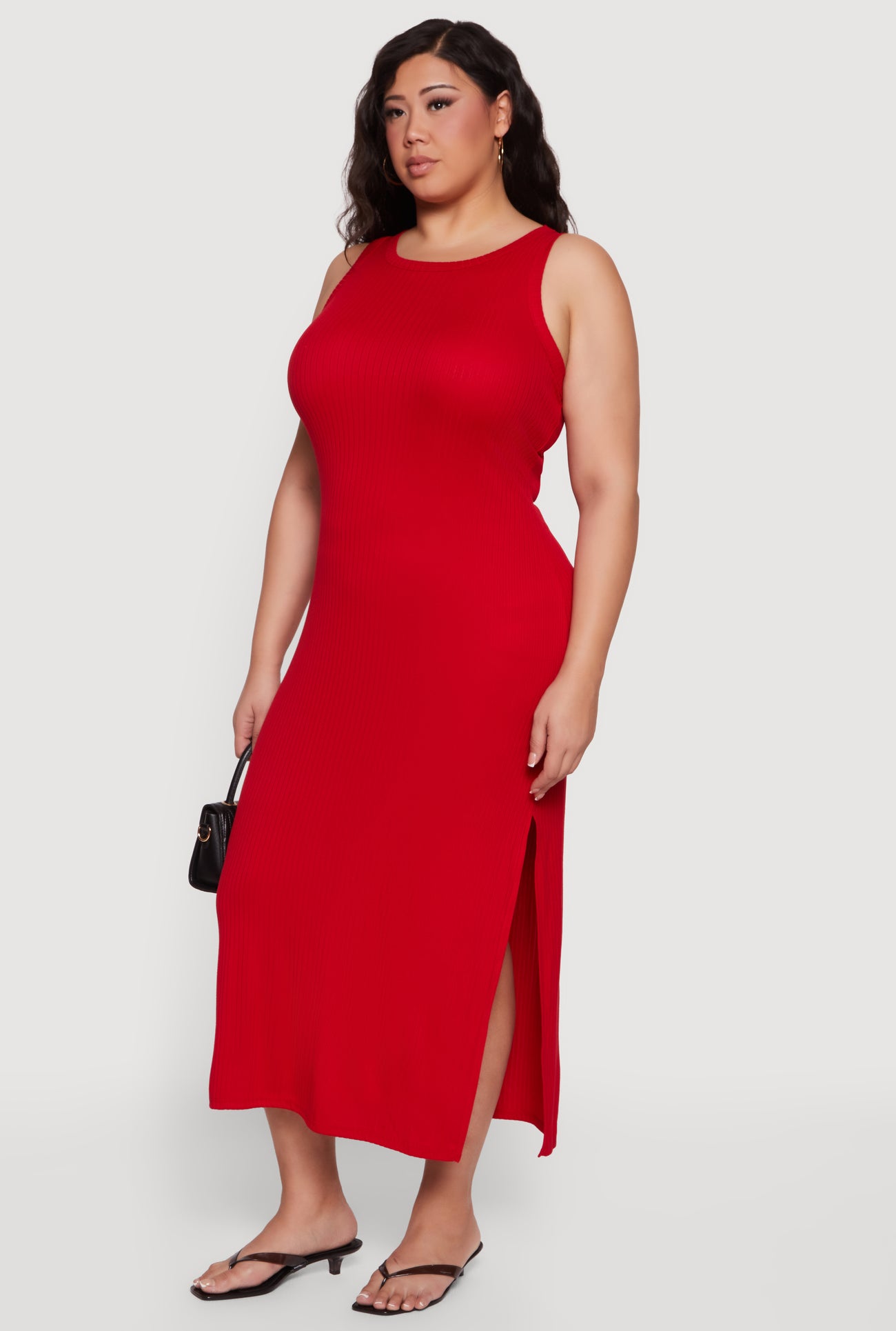 tank midi dress Plus Size Rib Knit Side Slit Tank Midi Dress