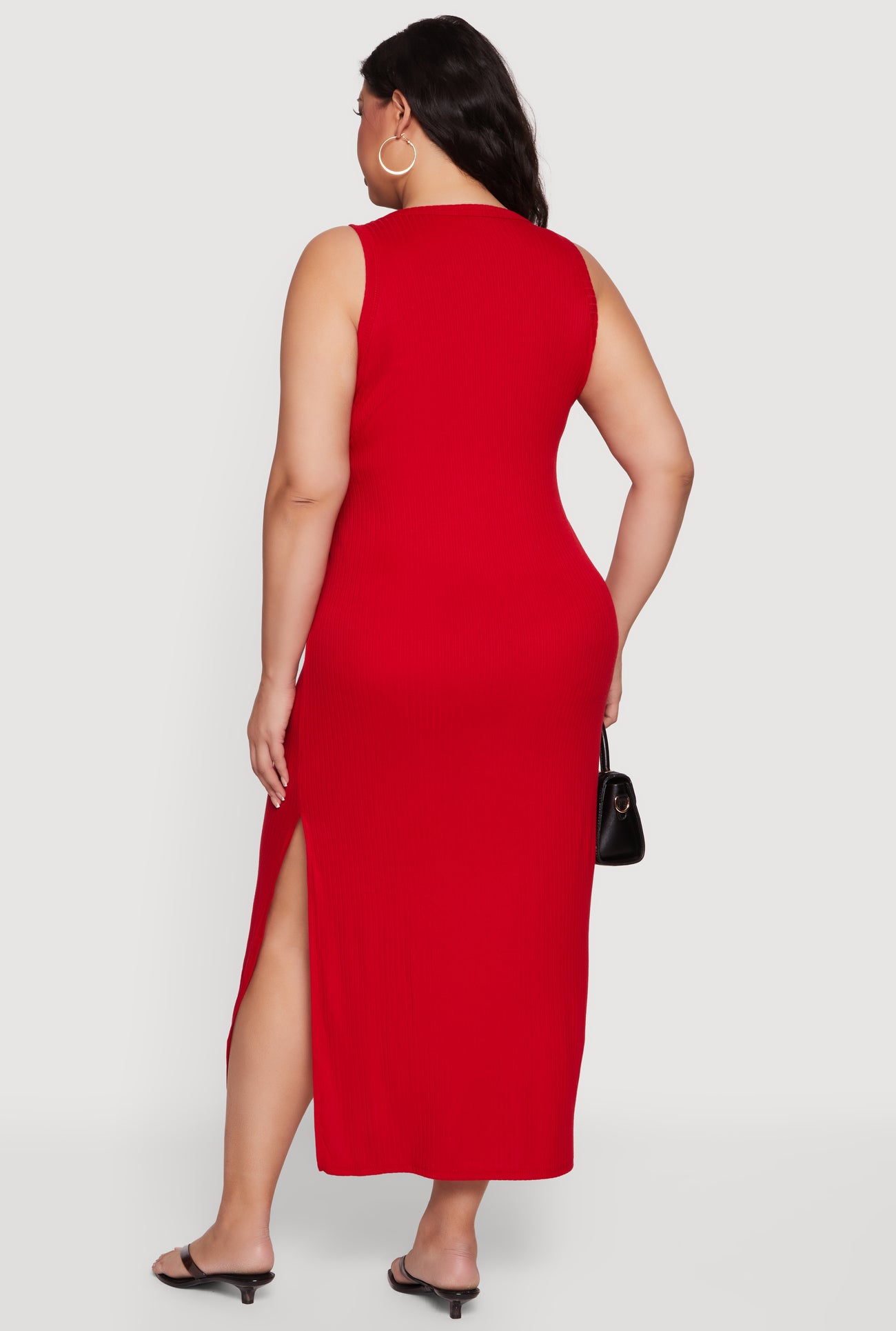 midi plus size red dress Plus Size Rib Knit Side Slit Tank Midi Dress