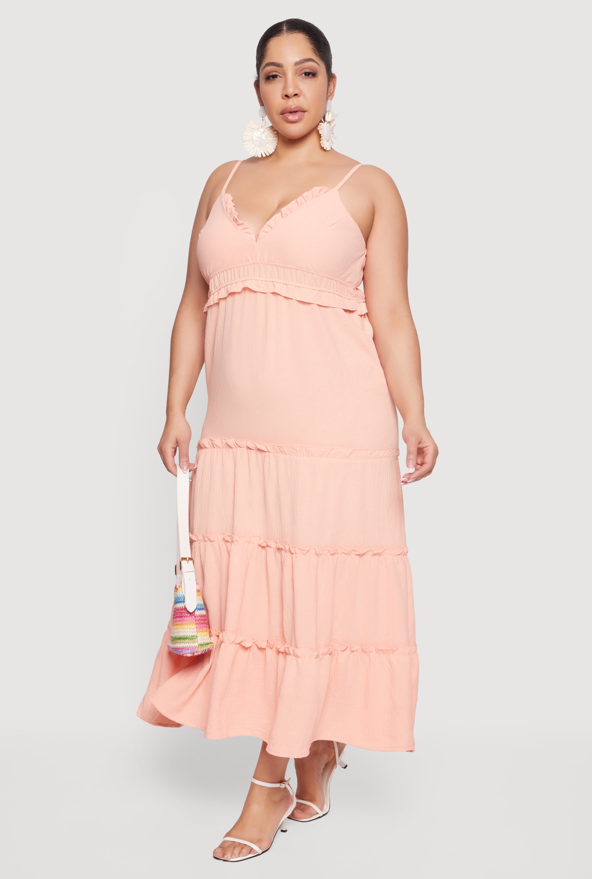 Plus Size Ruffle Trim Tiered Maxi Dress
