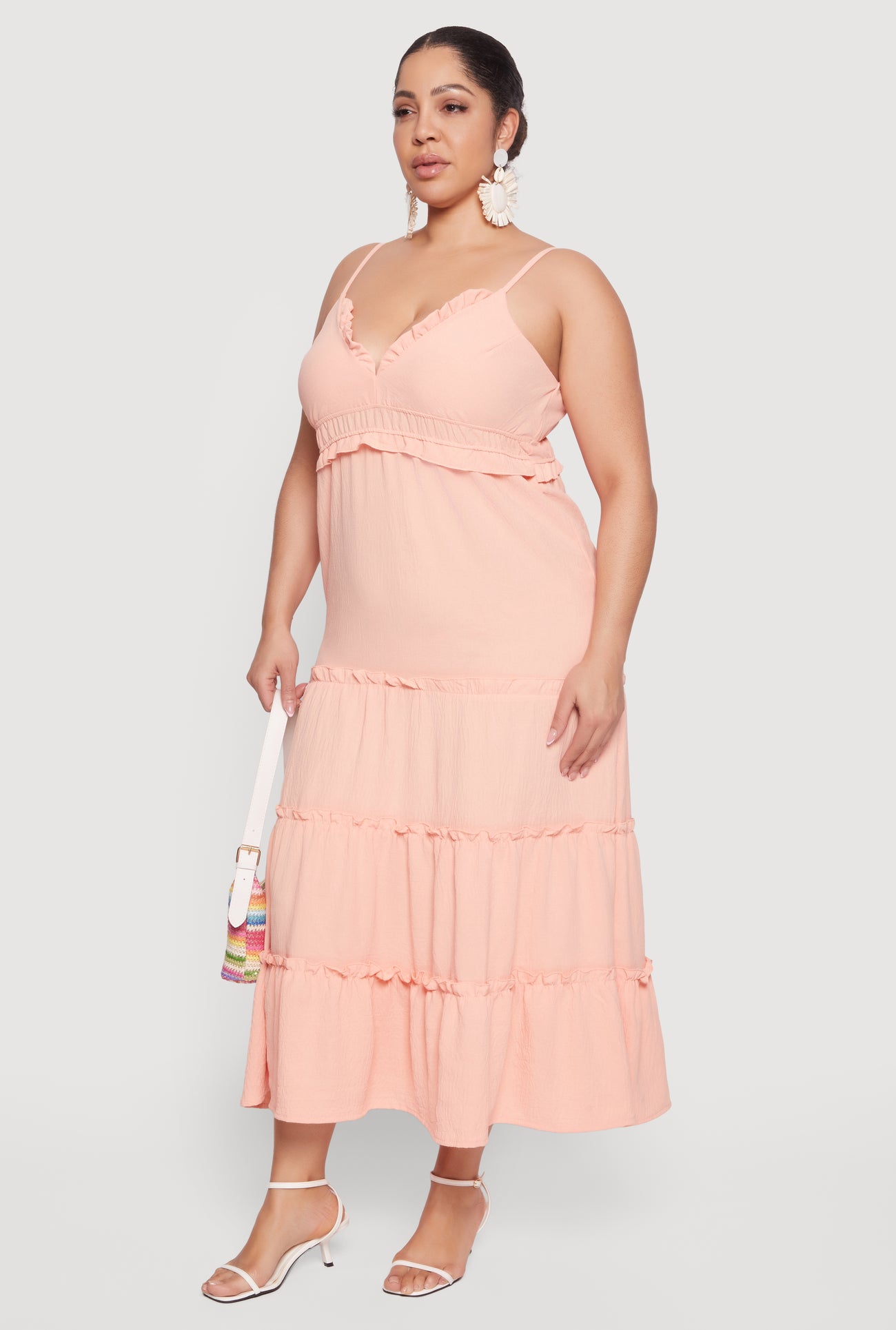 Plus Size Ruffle Trim Tiered Maxi Dress