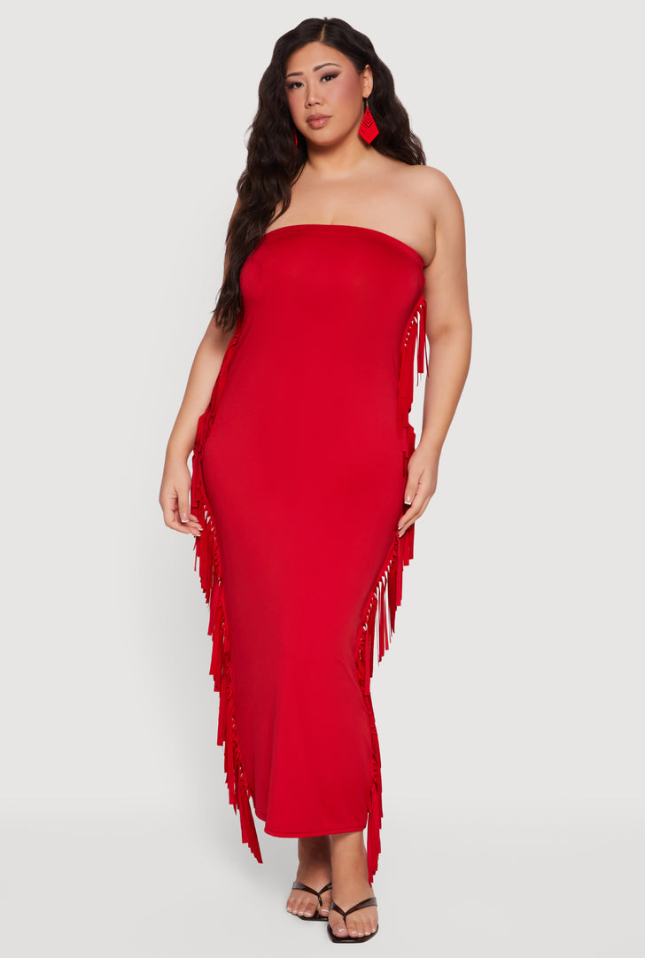 strapless open back dress Cami Angel Sleeve Faux Wrap Dress Red