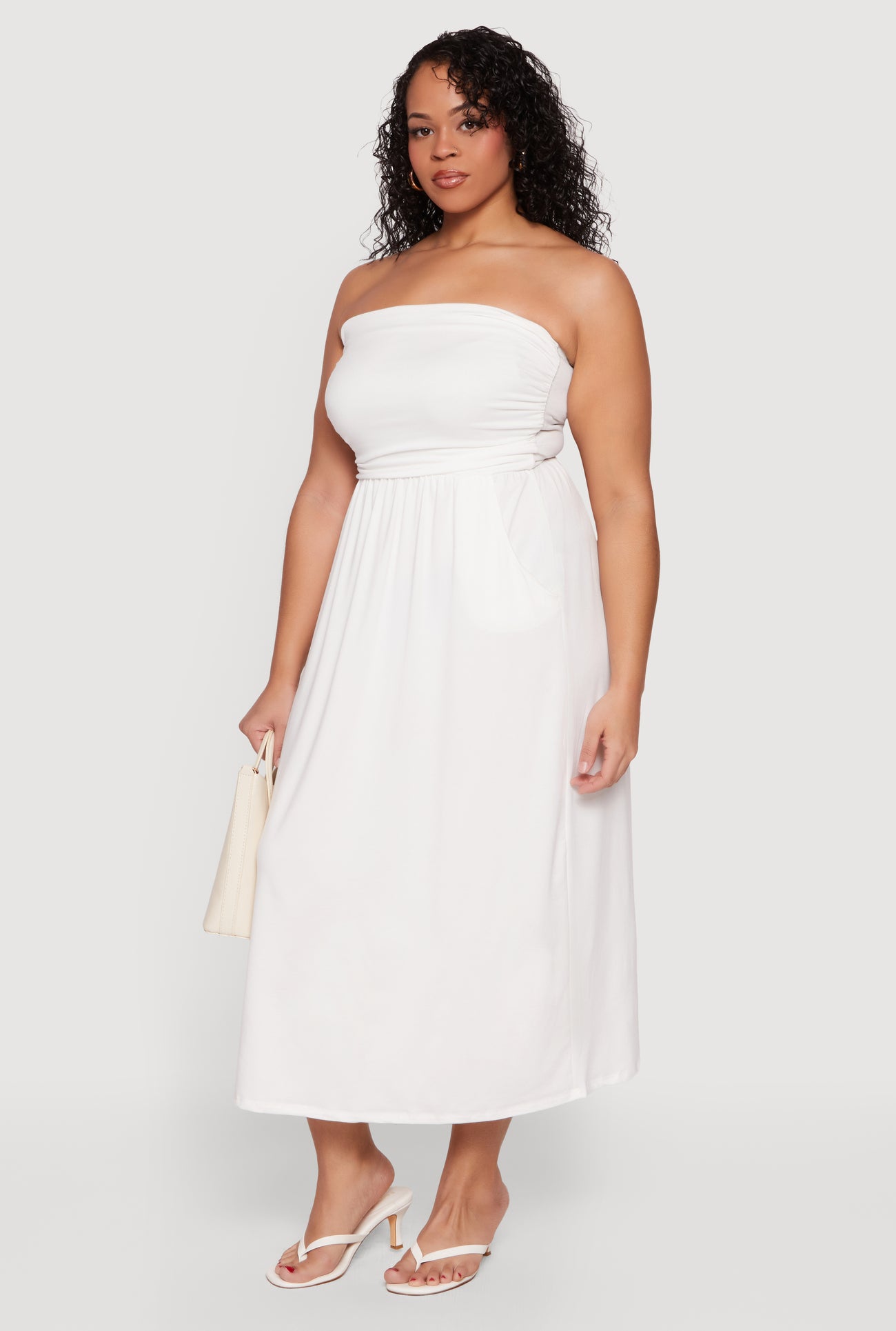 Plus Size Soft Knit Ruched Tube Dress with Pockets