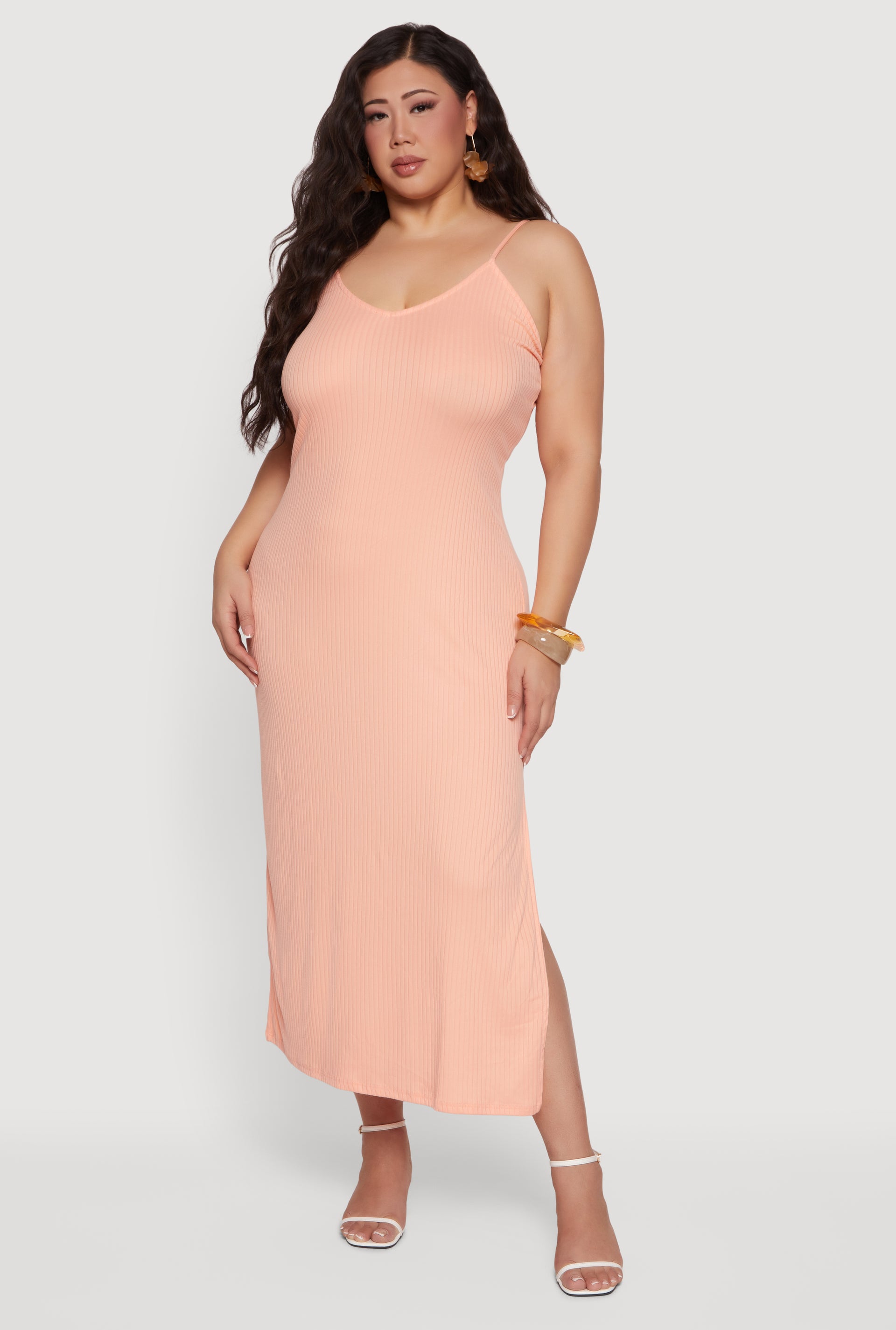 plus size spaghetti strap dresses Final Sale Poplin Smocked Top Maxi Dress In Pink Back Concealed Zipper Length SHEIN Clasi Plus Size Women's