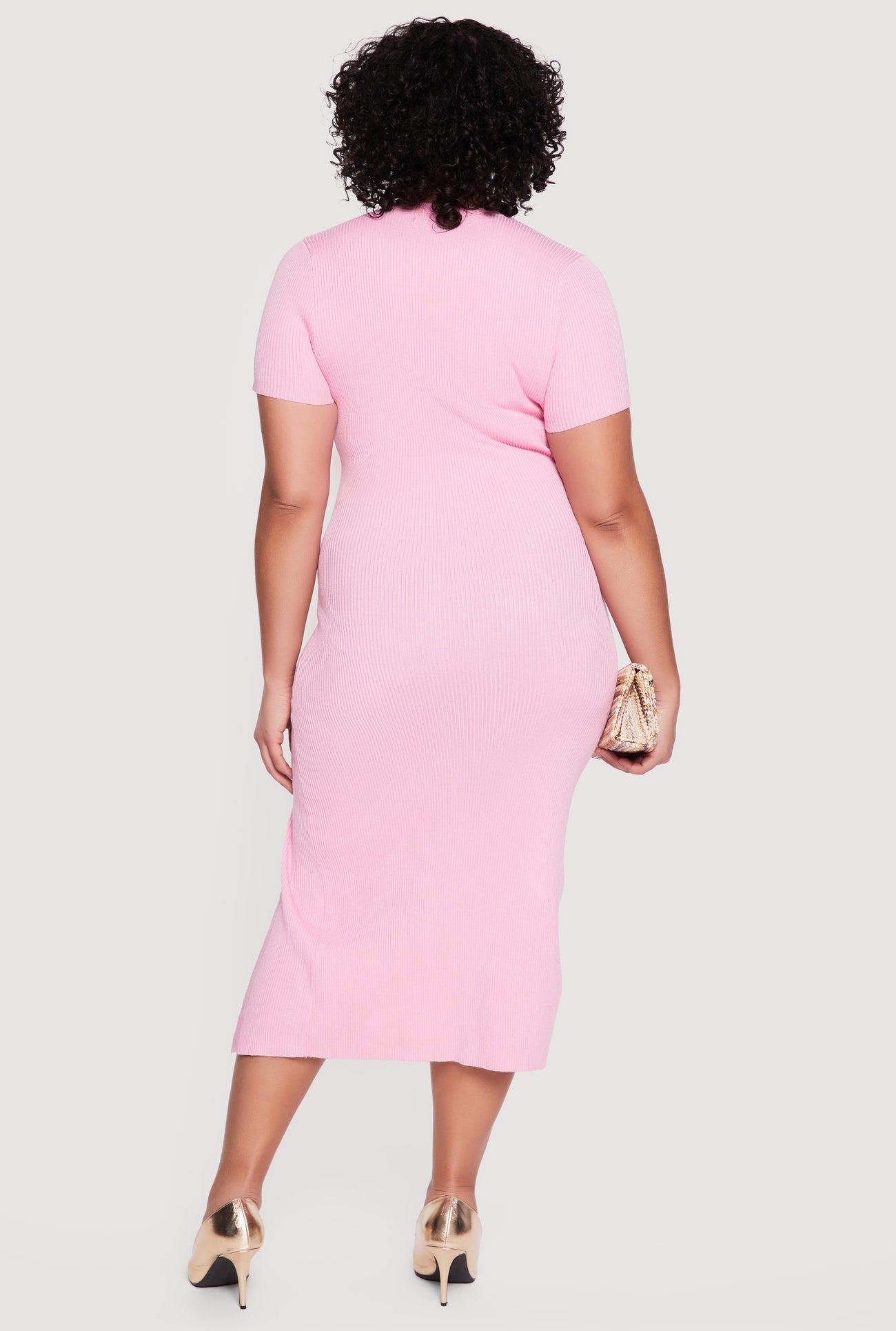 Plus Size Rib Knit Button Detail Side Slit Midi Dress