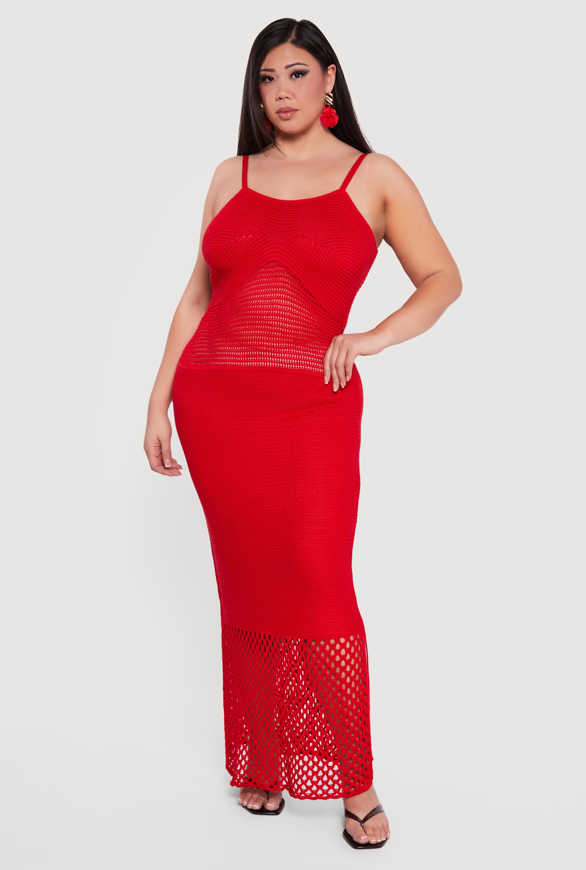 Plus Size Crochet Side Slit Cami Maxi Dress