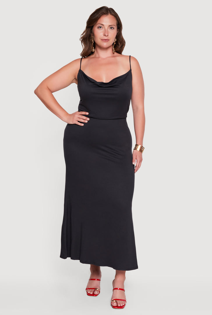 plus size birthday dress Plus-Size Glitter Gown w/ Cowl Neck, Sensual Bodice, Mermaid Silhouette,  Leg Slit & Elegant Curve main image 1