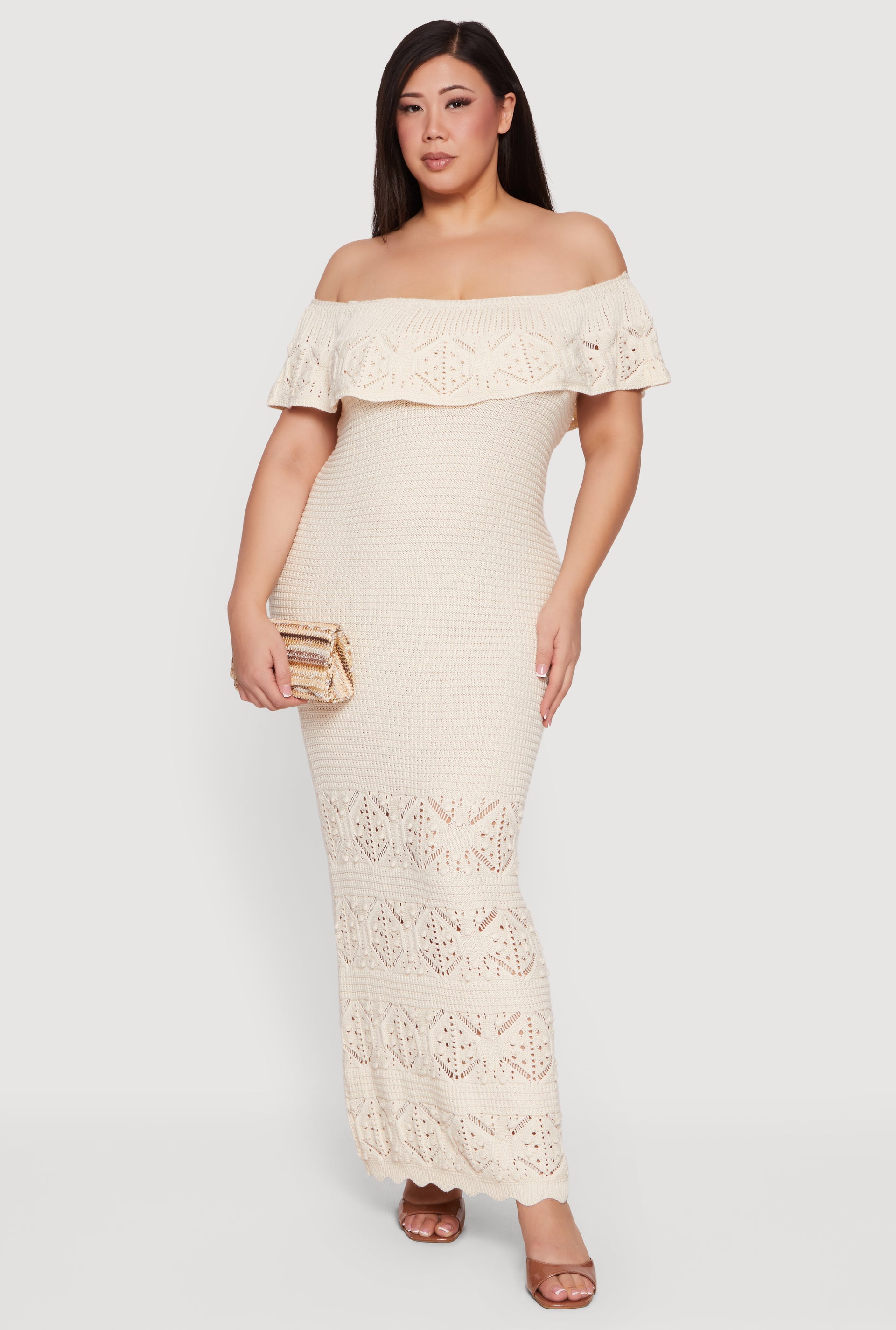 plus size crochet dress Plus Size Off The Shoulder Crochet Maxi Dress