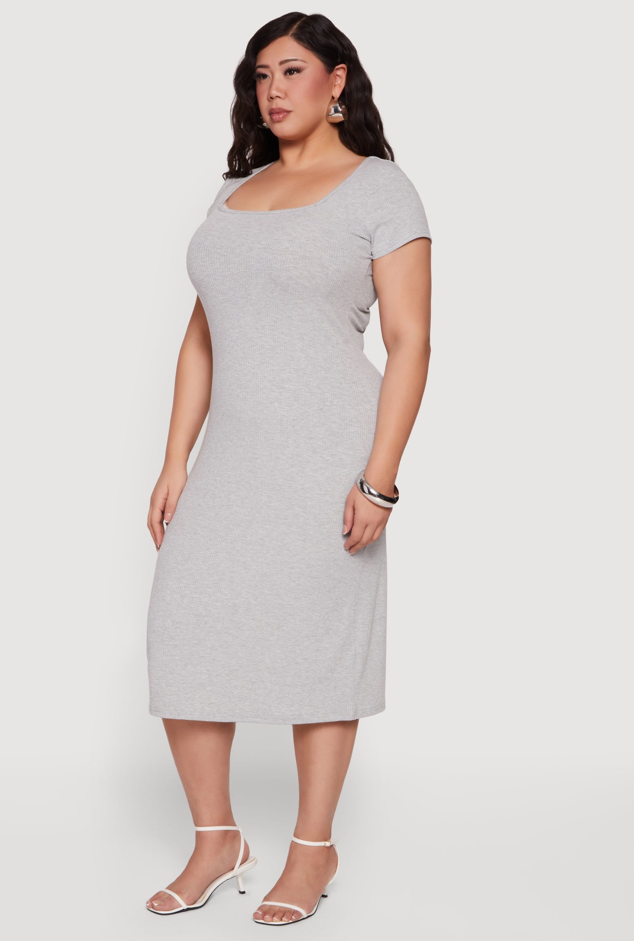 ribbed midi dress plus size Plus Size Rib Knit Square Neck Midi Dress