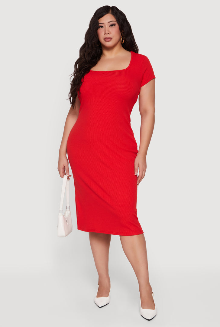 fitted lace wedding dress La Femme Plus Size Short Jersey Off The Shoulder Dress - Red main image 0