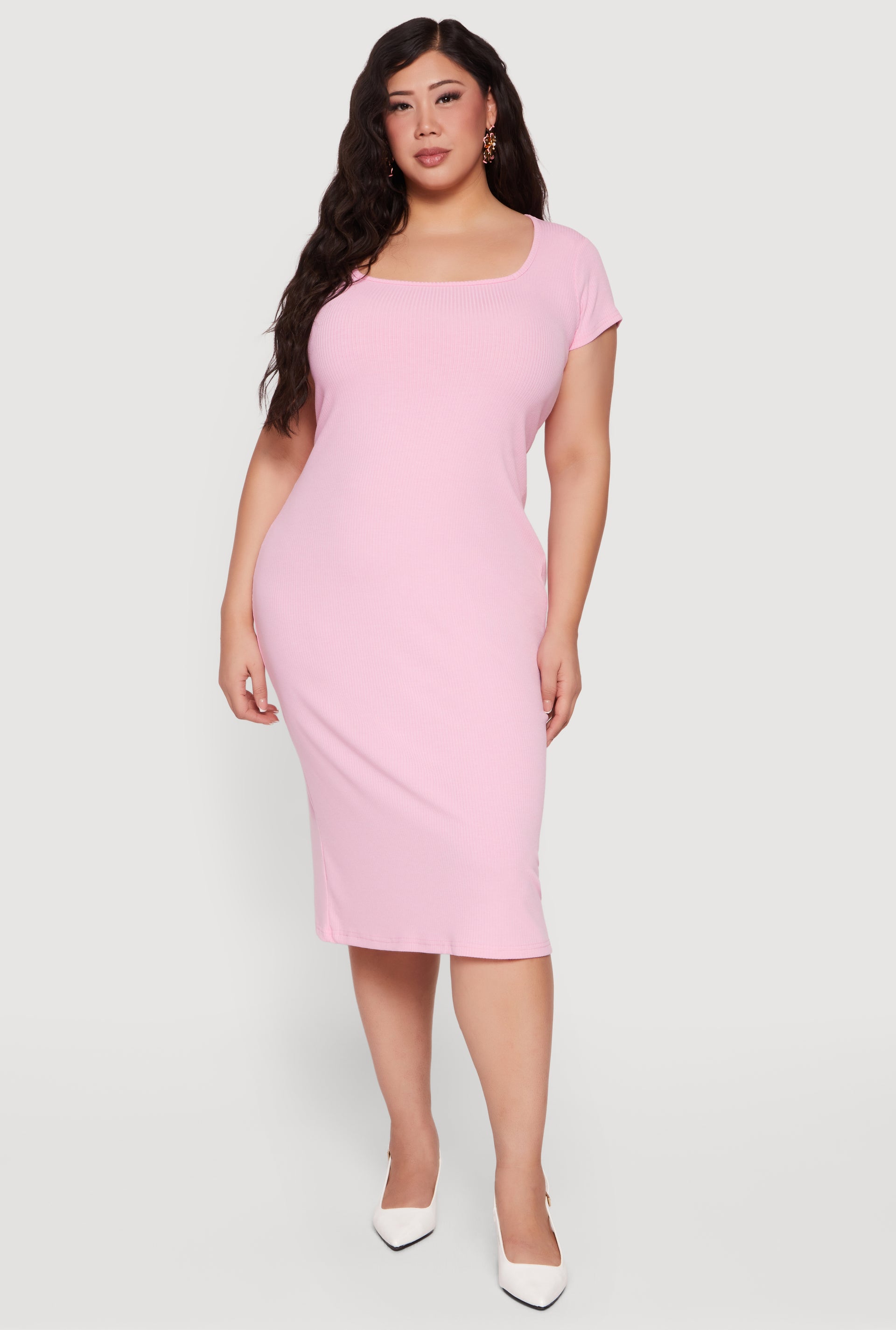 fitted rib-knit square-neck midi dress for women DY8282