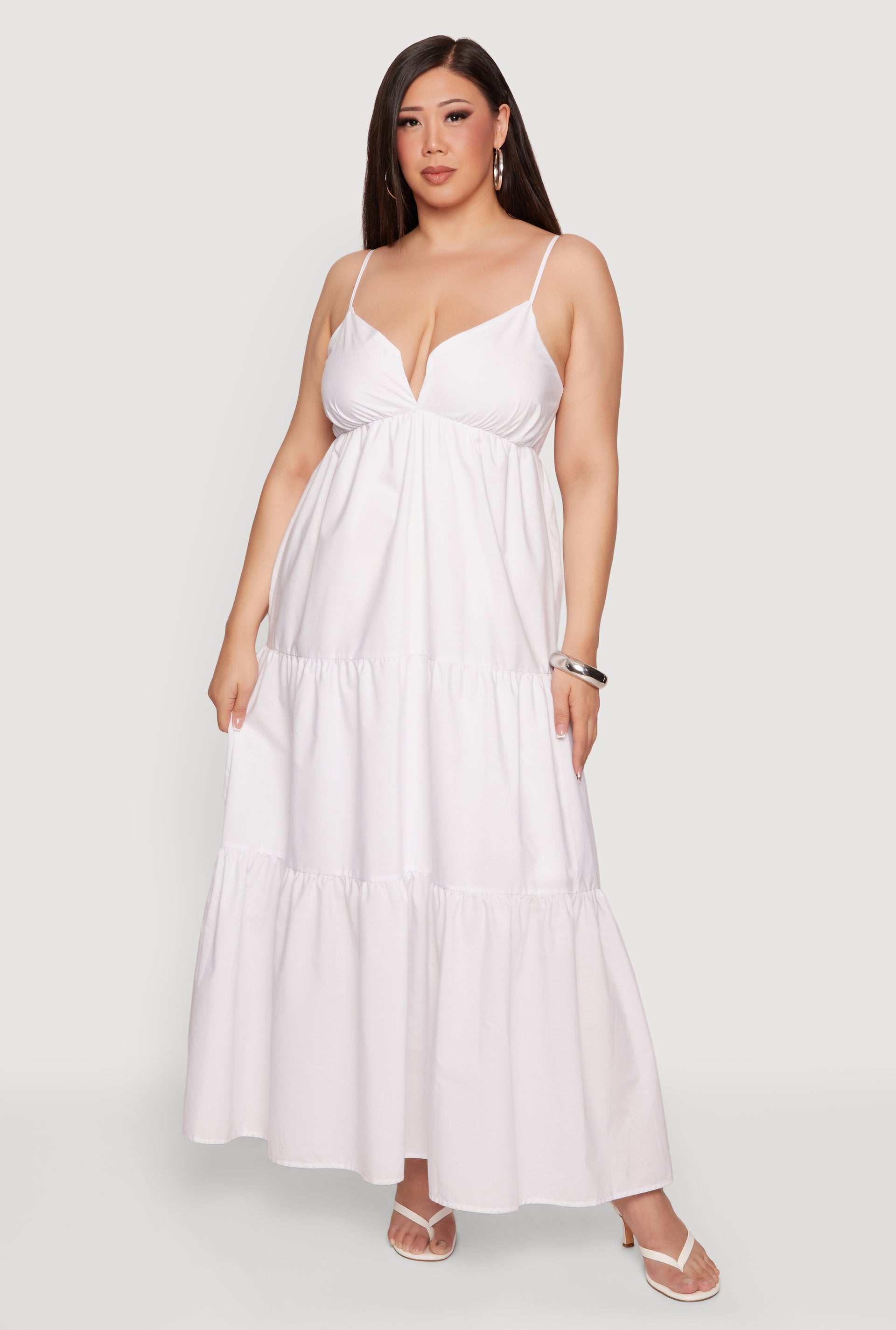 Plus Size Ruffle Tiered Maxi Dress - WHITE / 1X