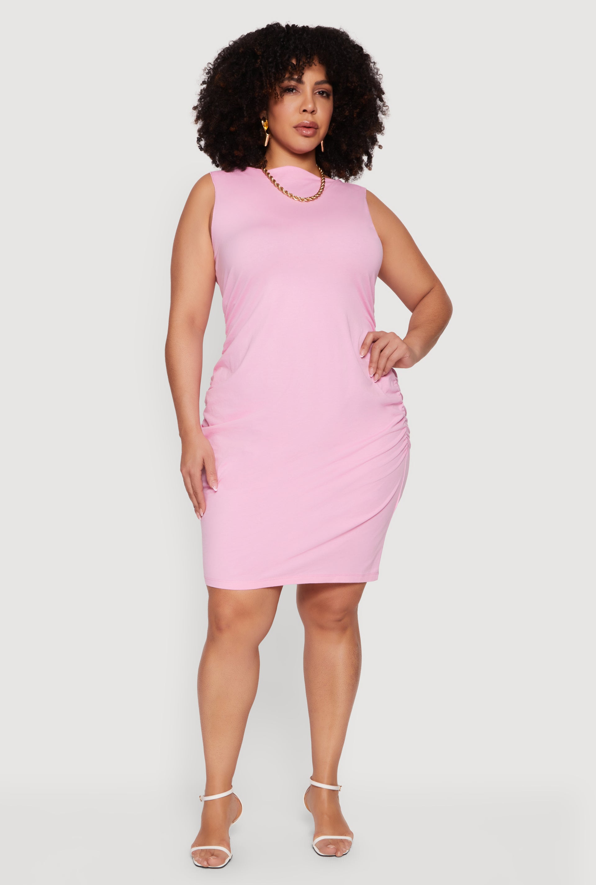 Plus Size Ruched Side Boat Neck Midi Dress