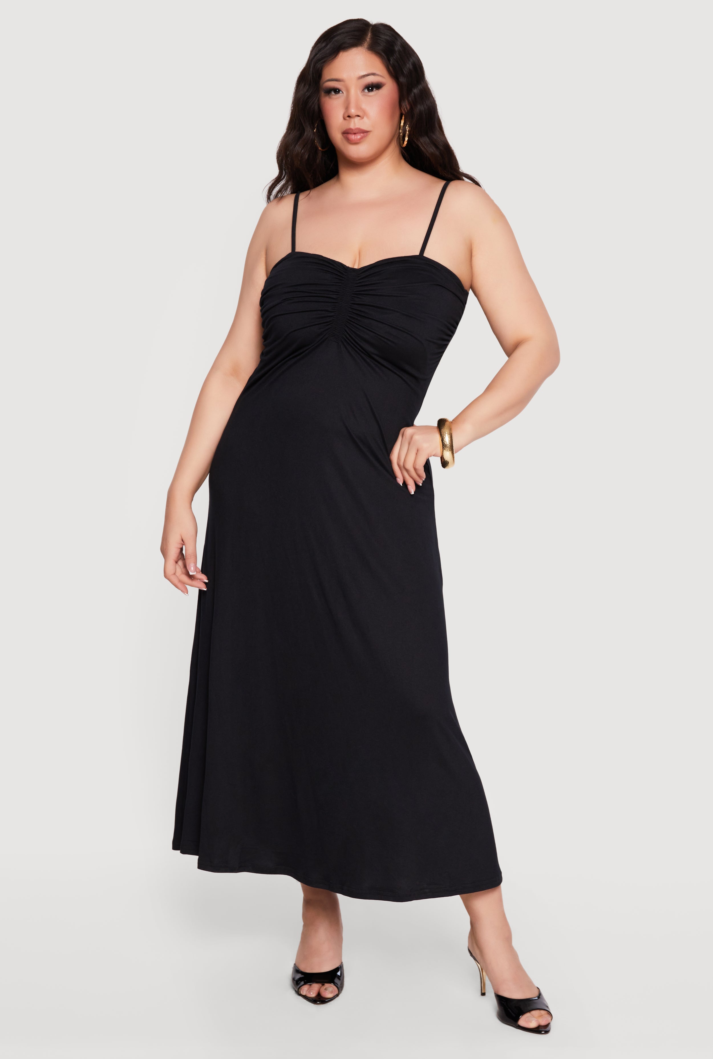 Plus Size Ruched Front Cami Maxi Dress