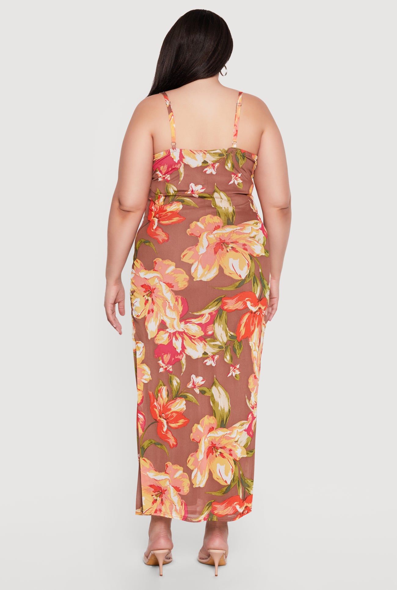 knee length dresses for ladies Sleeveless V Plunging Neck Mesh-Overlay Maxi Dress – Wear.Style main image 1
