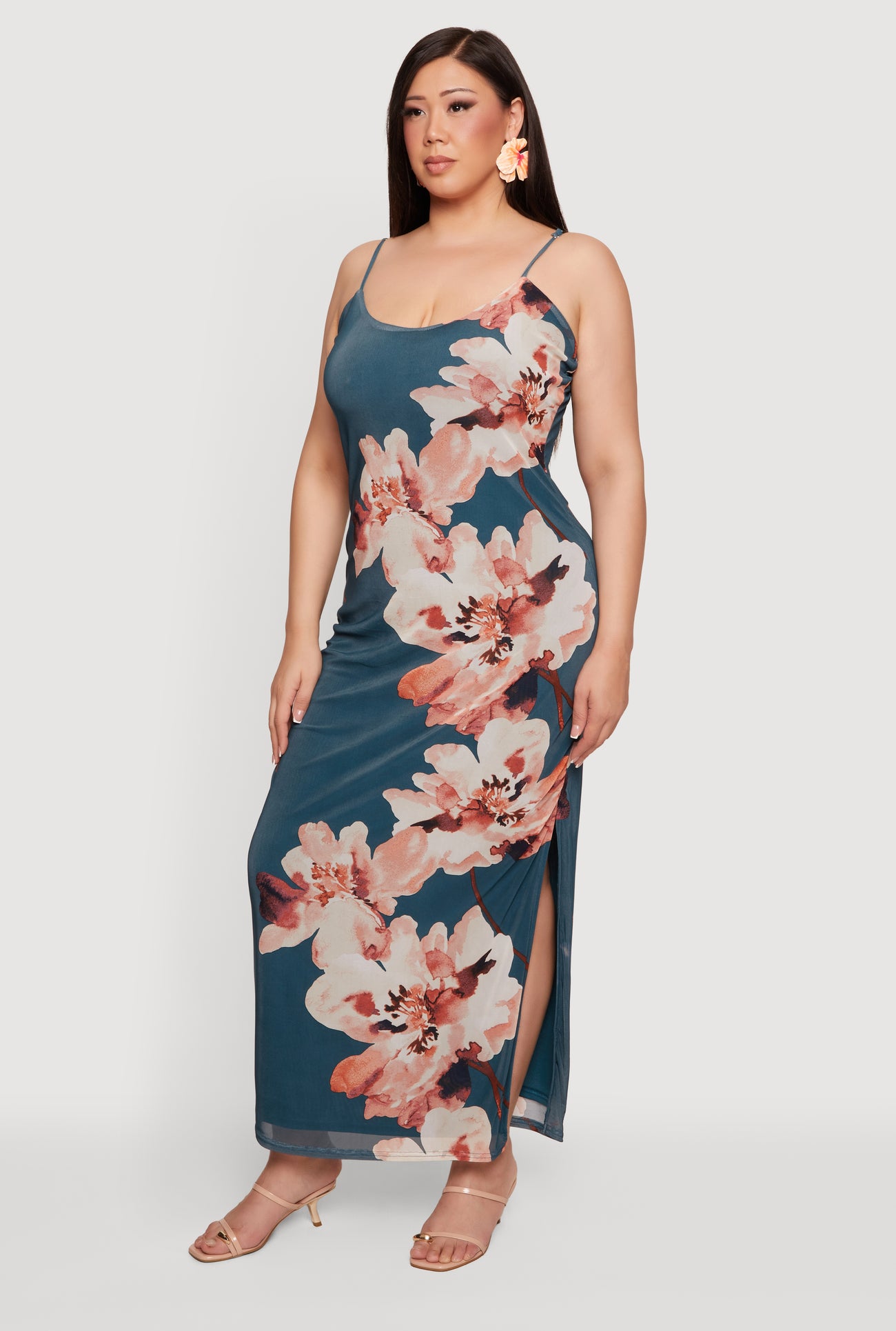Plus Size Floral Print Side Slit Maxi Dress Plus Size Floral Print Side Slit Maxi Dress