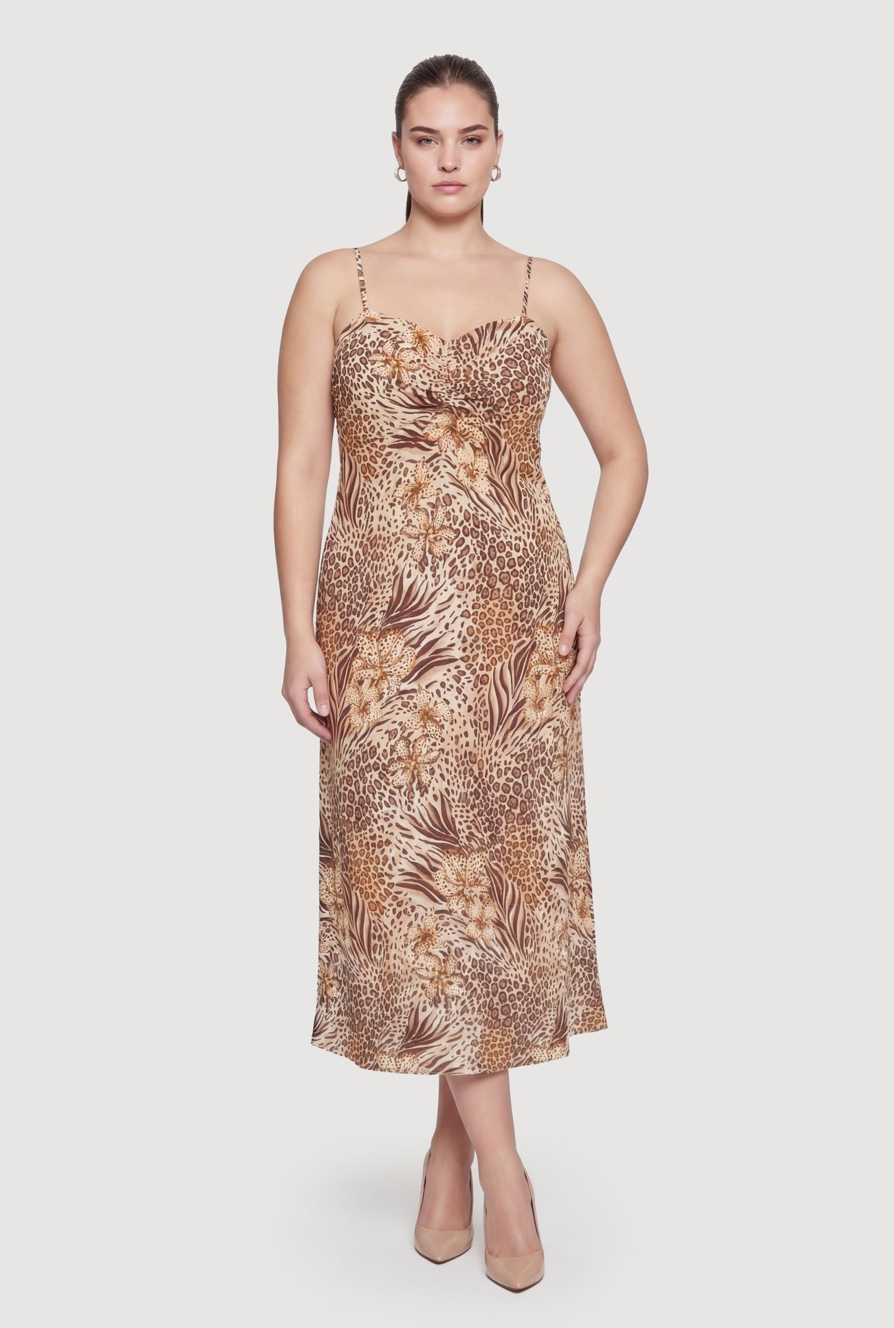 Plus Size Floral Animal Print Sleeveless Midi Dress
