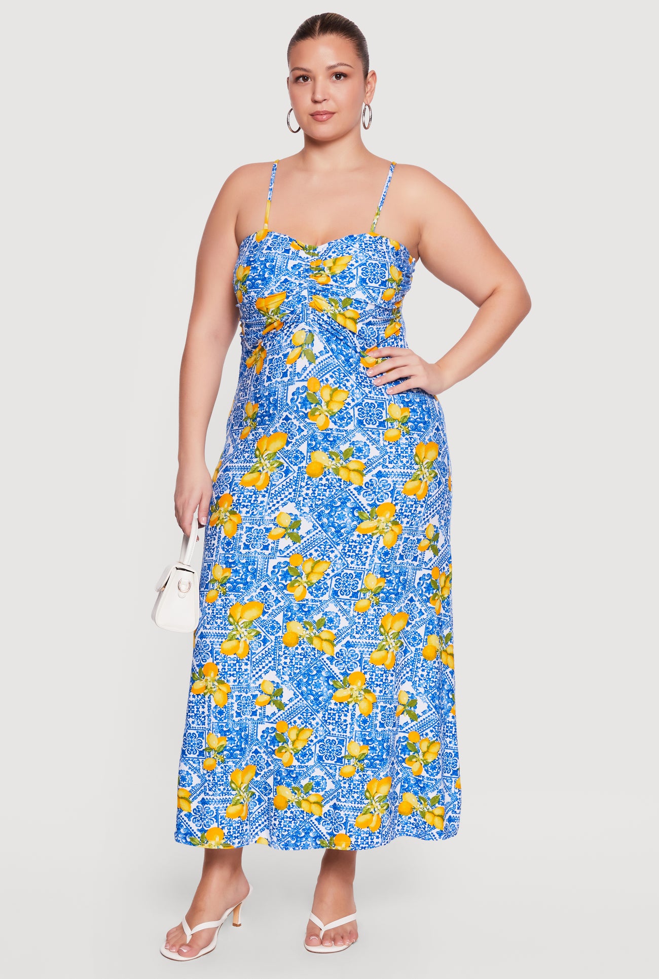 Plus Size Lemon Print Maxi Bustier Dress