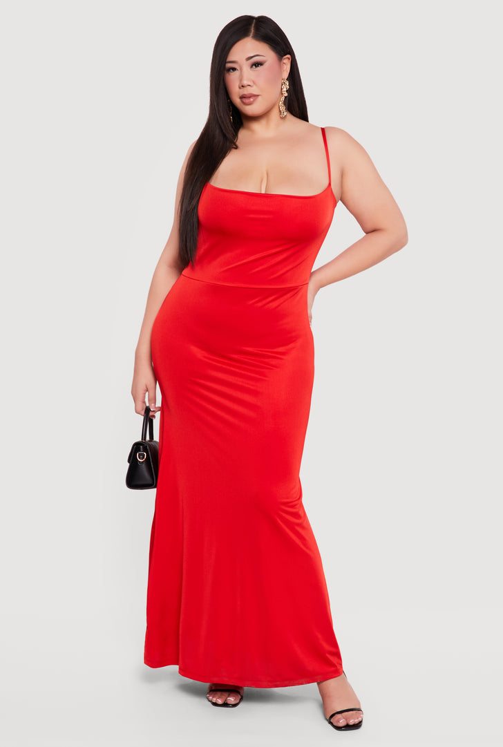 chinese dress ladies Plus Size Bodycon Midi Dress - Red main image 1