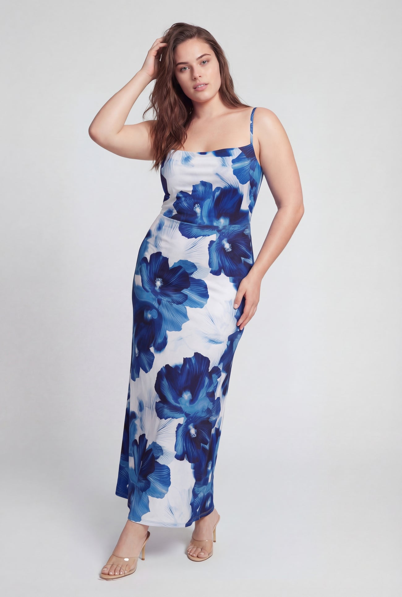 Plus Size Floral Print Cowl Neck Maxi Dress