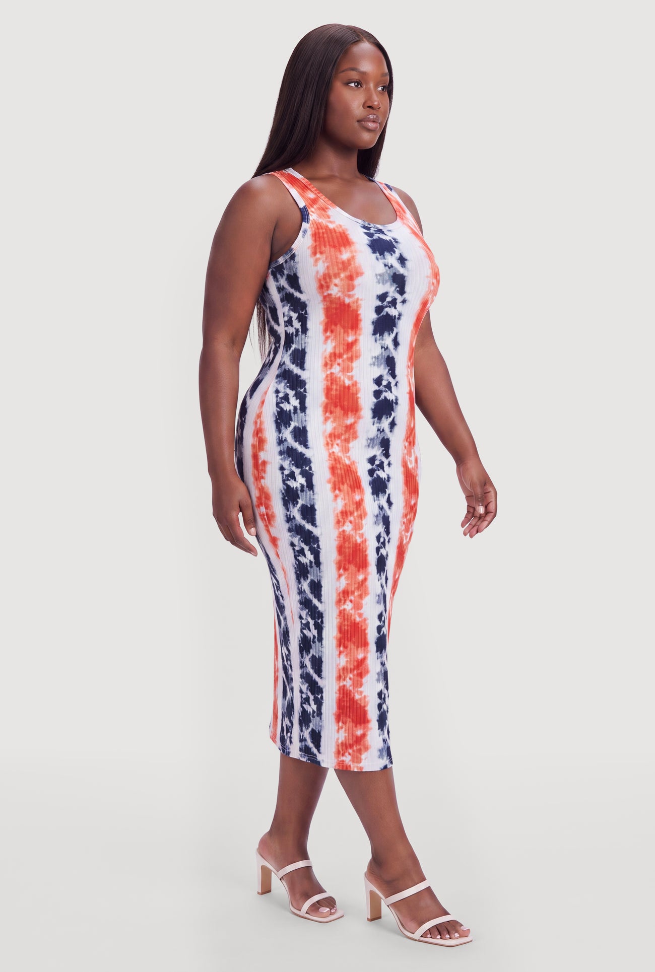 Plus Size Sleeveless Ribbed Knit Striped Tie Dye Maxi Dress