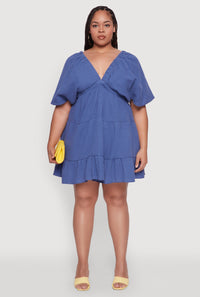 Plus Size Trendy Gauze Knit V Neck Tiered Dress