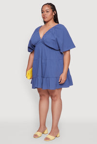 Plus Size Trendy Gauze Knit V Neck Tiered Dress