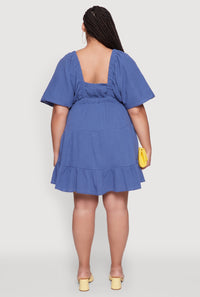 Plus Size Trendy Gauze Knit V Neck Tiered Dress