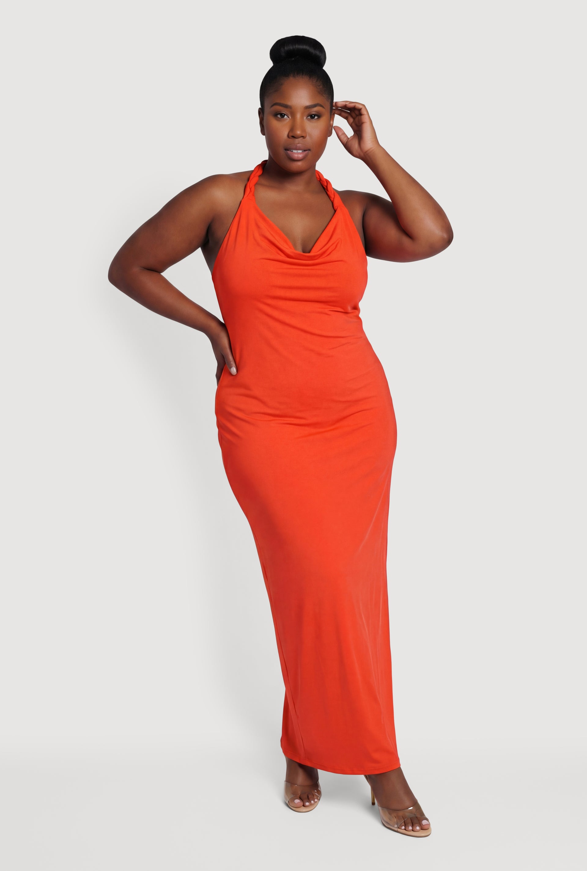 Plus Size Twisted Halter Cowl Neck Maxi Dress
