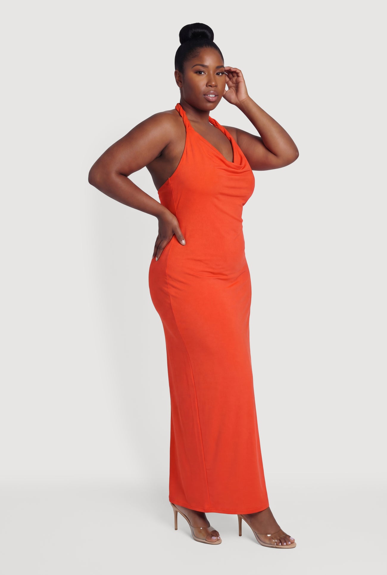 Plus Size Twisted Halter Cowl Neck Maxi Dress