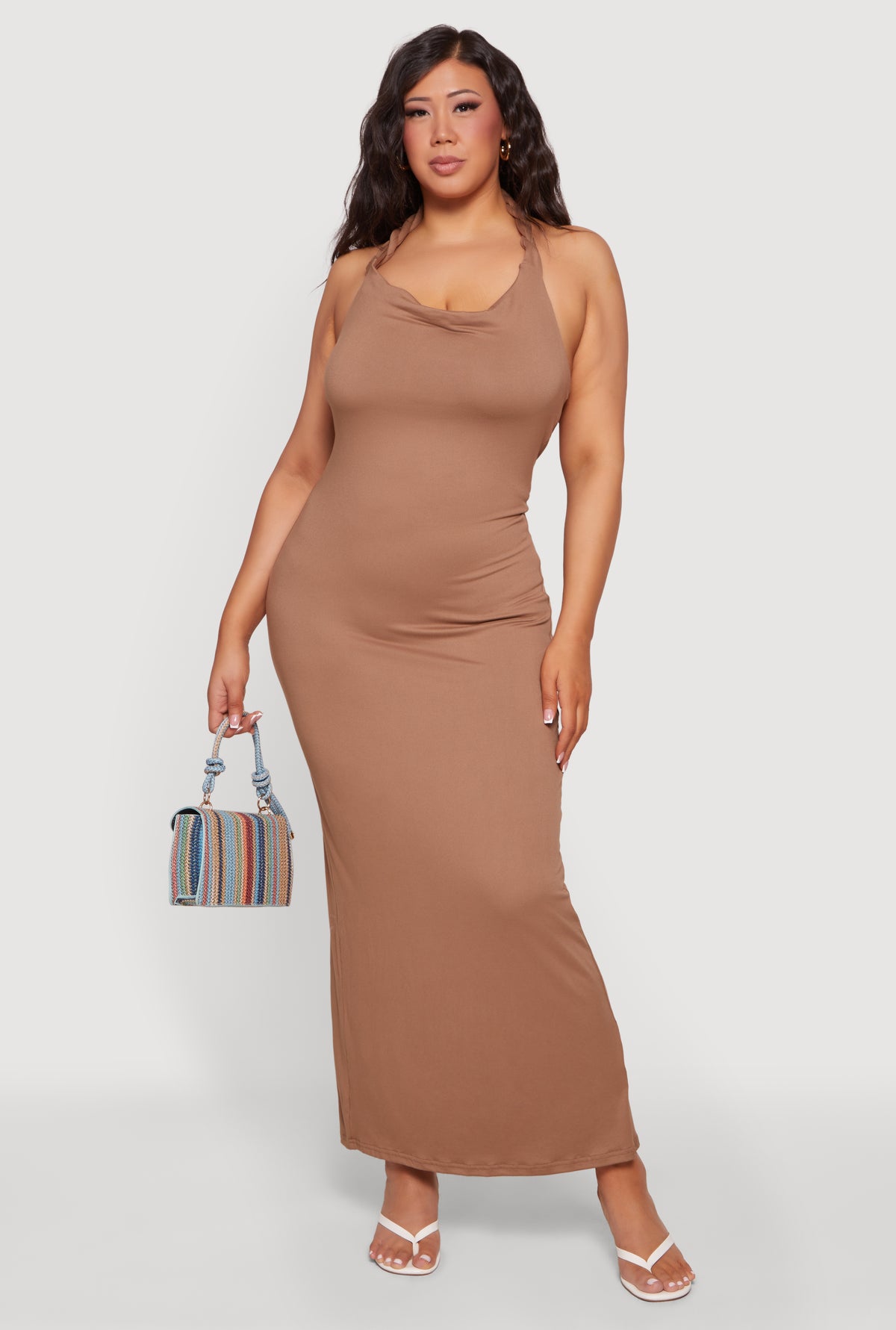 brown maxi dress plus size Twisted Halter Cowl Neck back zipper 16 Brown Pant Outfit Made from our soft Color:Light Blue/Silver