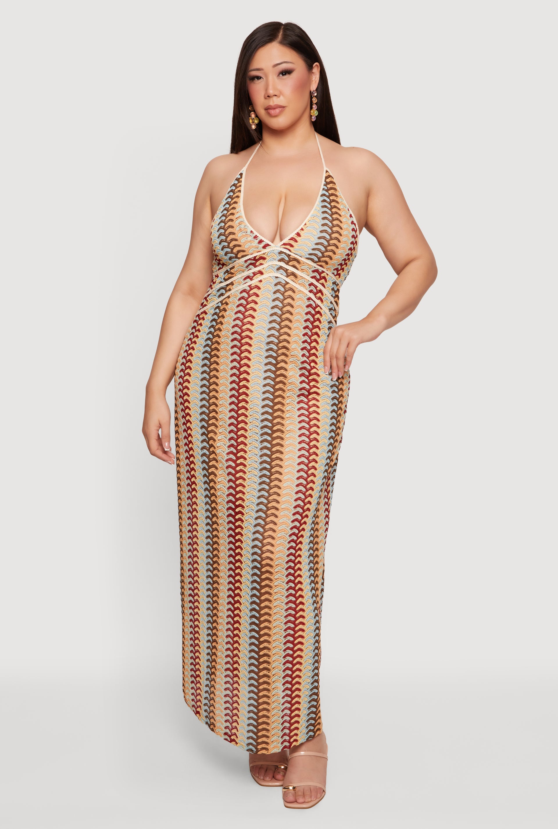 Plus Size Printed Pattern Halter Maxi Dress
