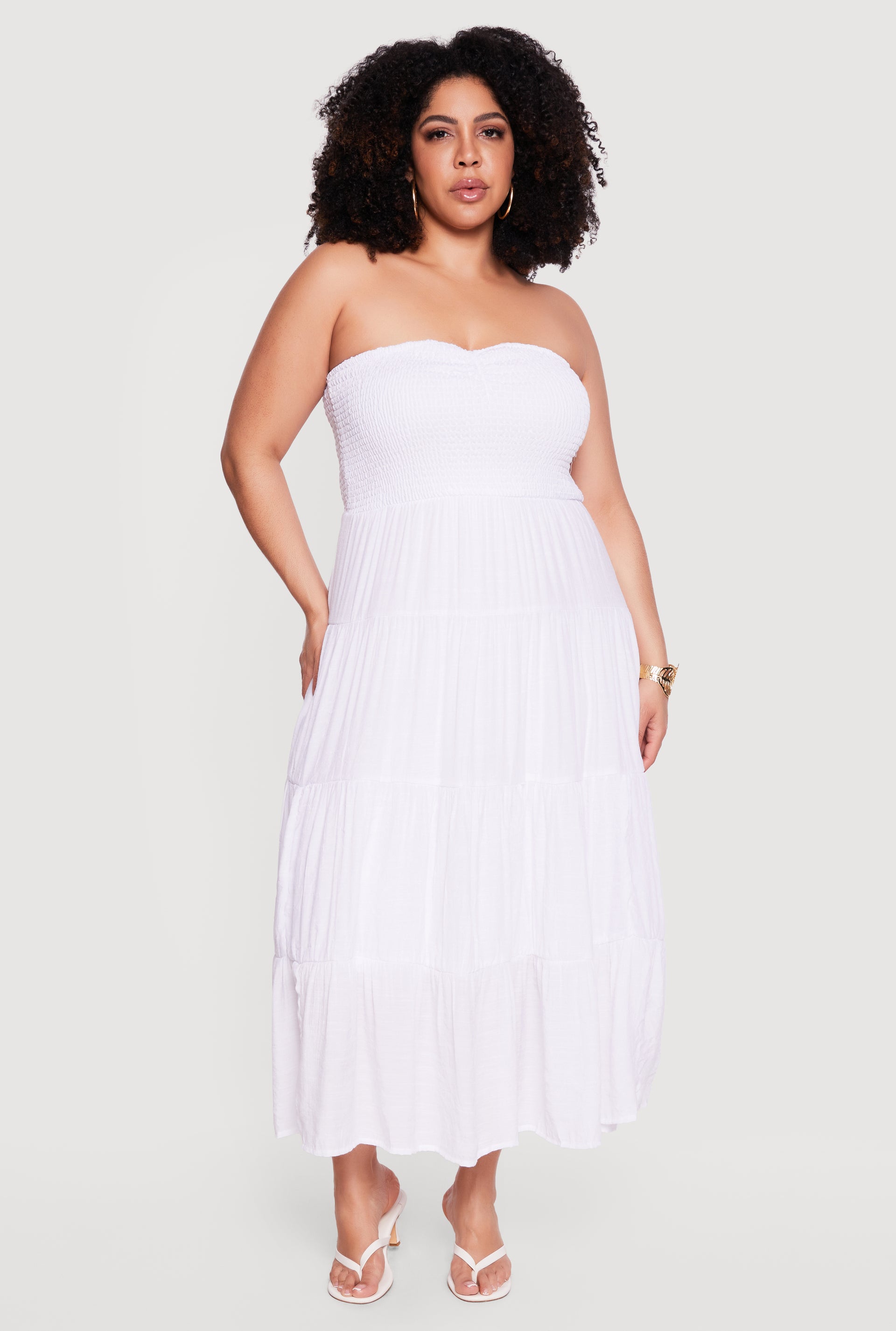 Plus Size Smocked Tube Tiered Gauze Knit Maxi Dress