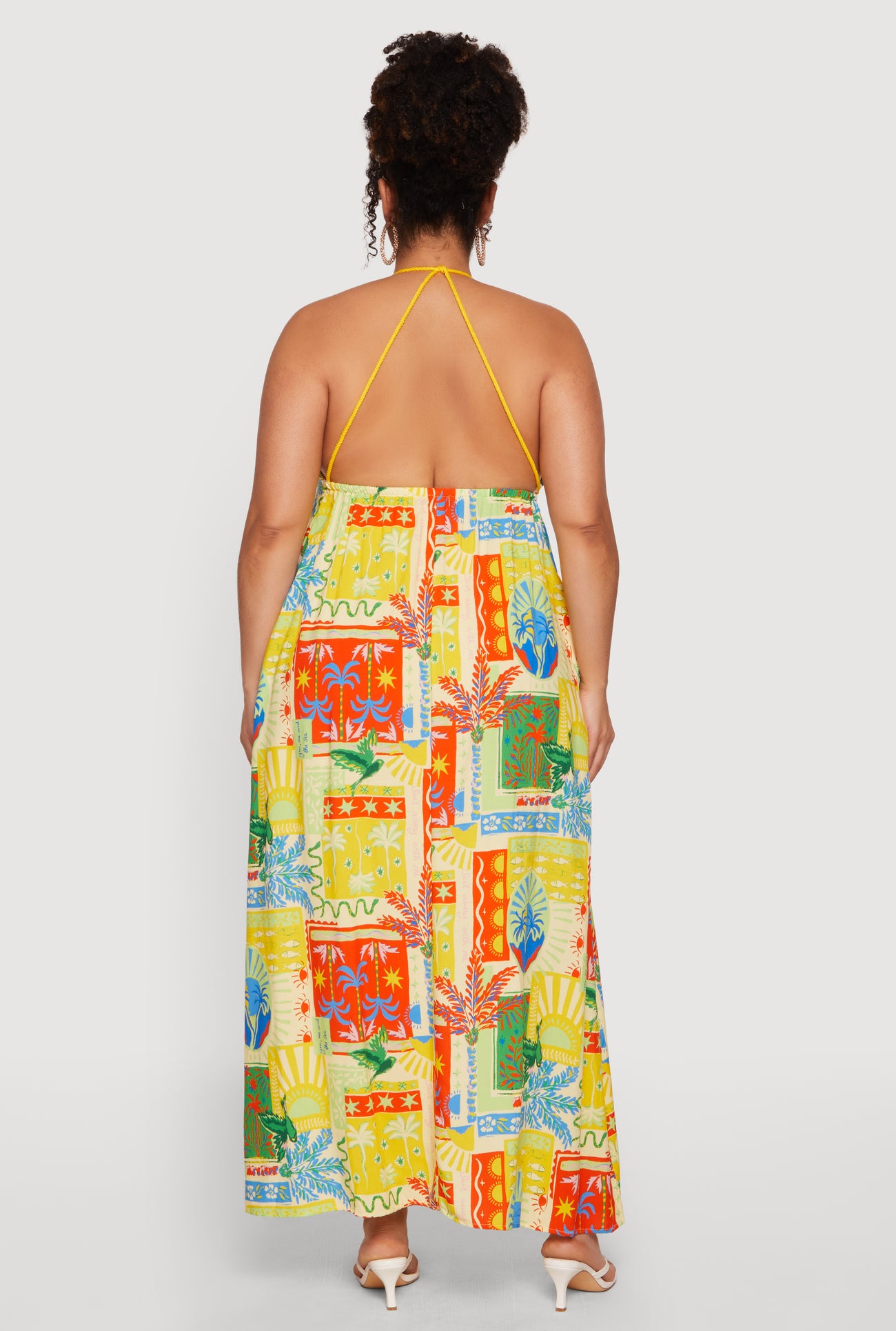 colorful maxi dress plus size Plus Size Patterned Halter Maxi Dress with Pockets
