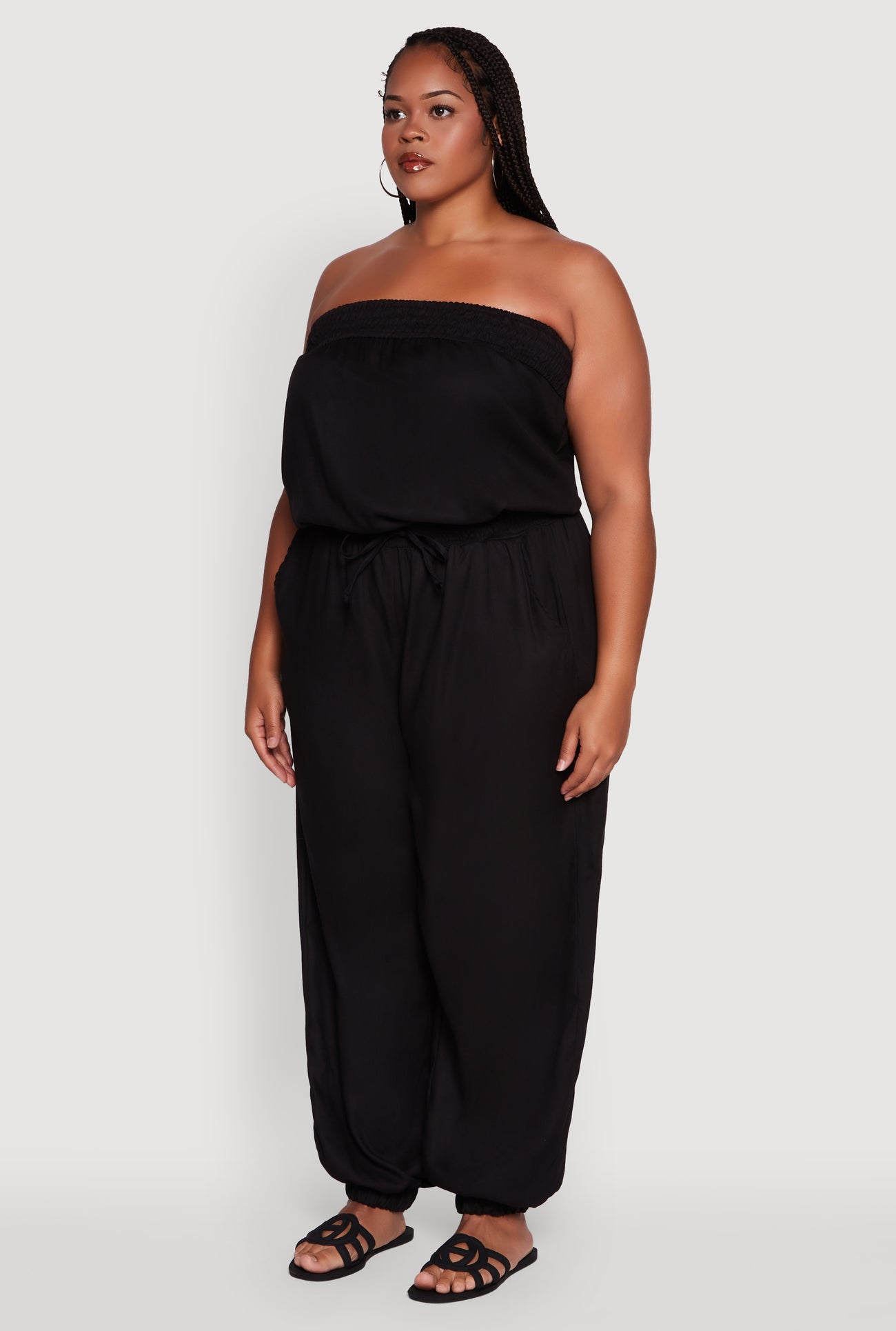 Plus Size Strapless Tube Jumpsuit with Tie Waist