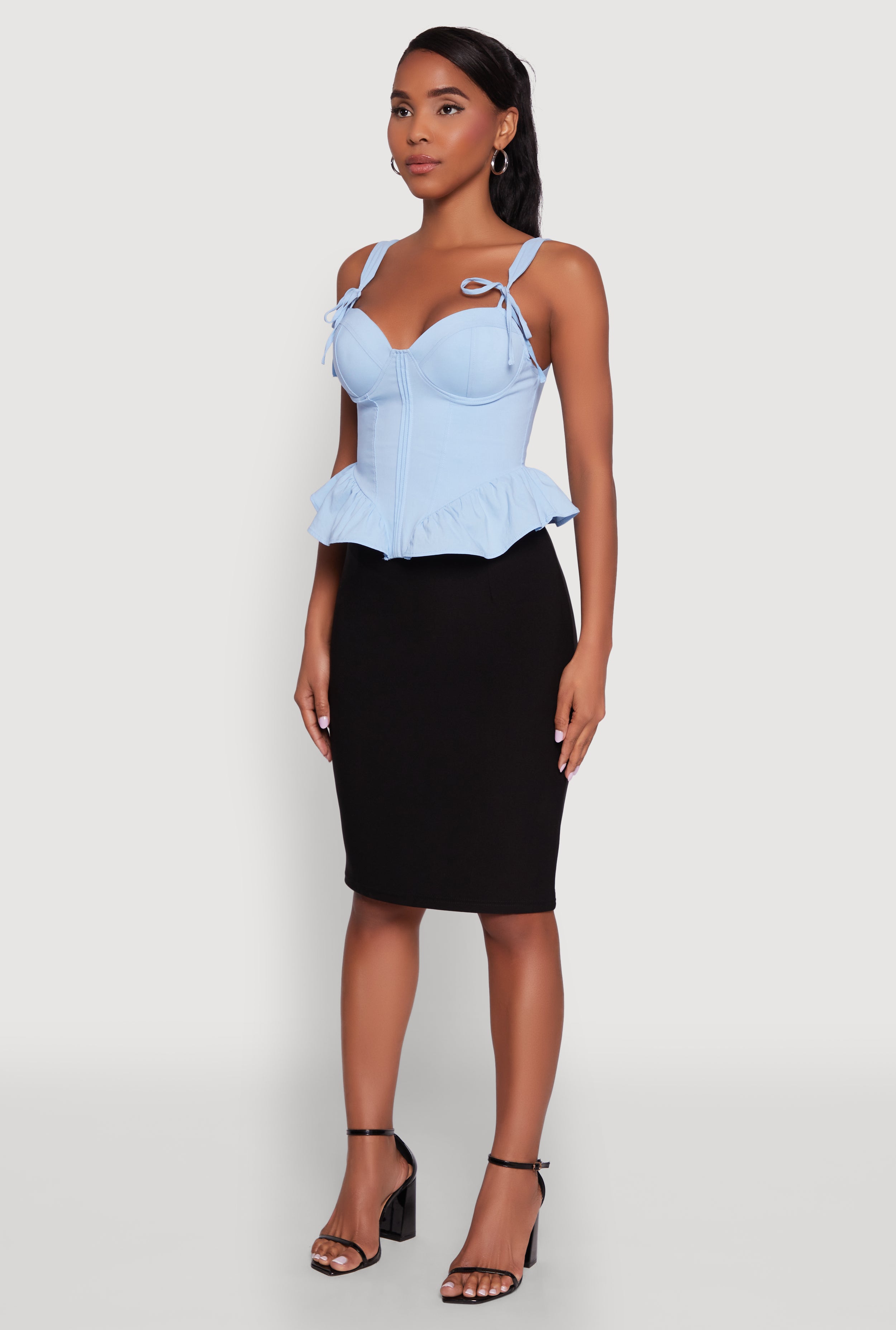 Iris Peplum Bustier Top with Padded Cups and Tie Straps