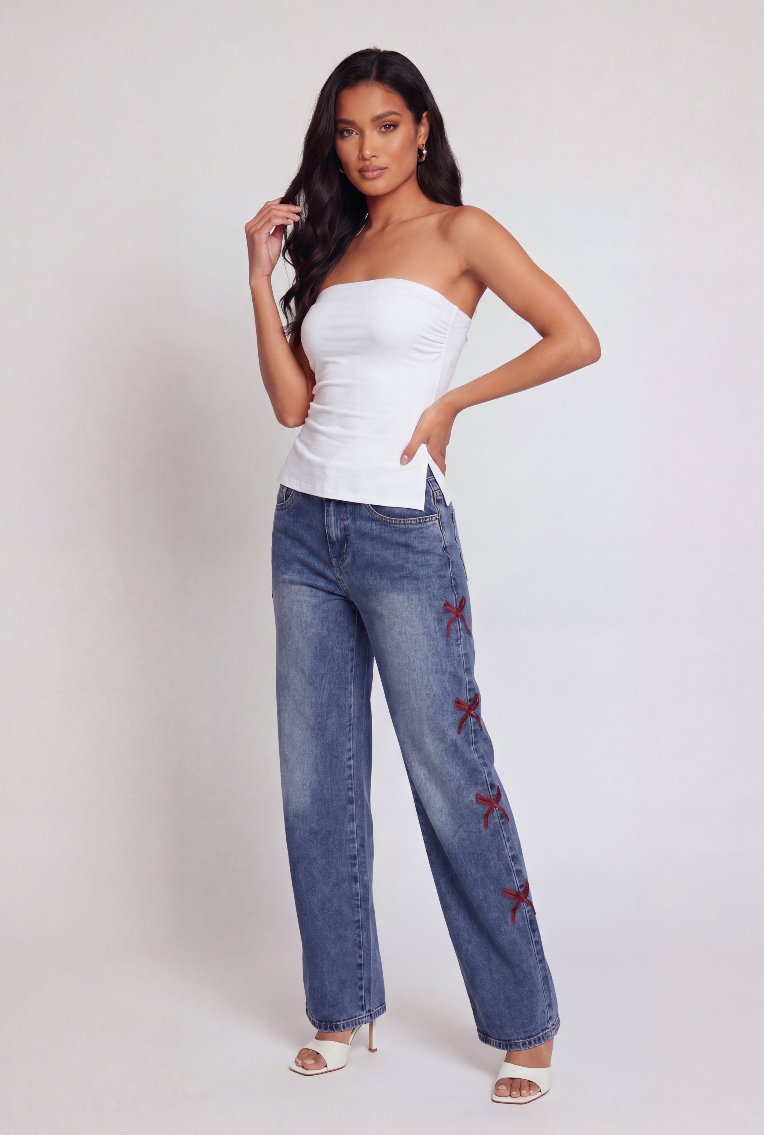 Ruched Side Tube Top with Side Slits