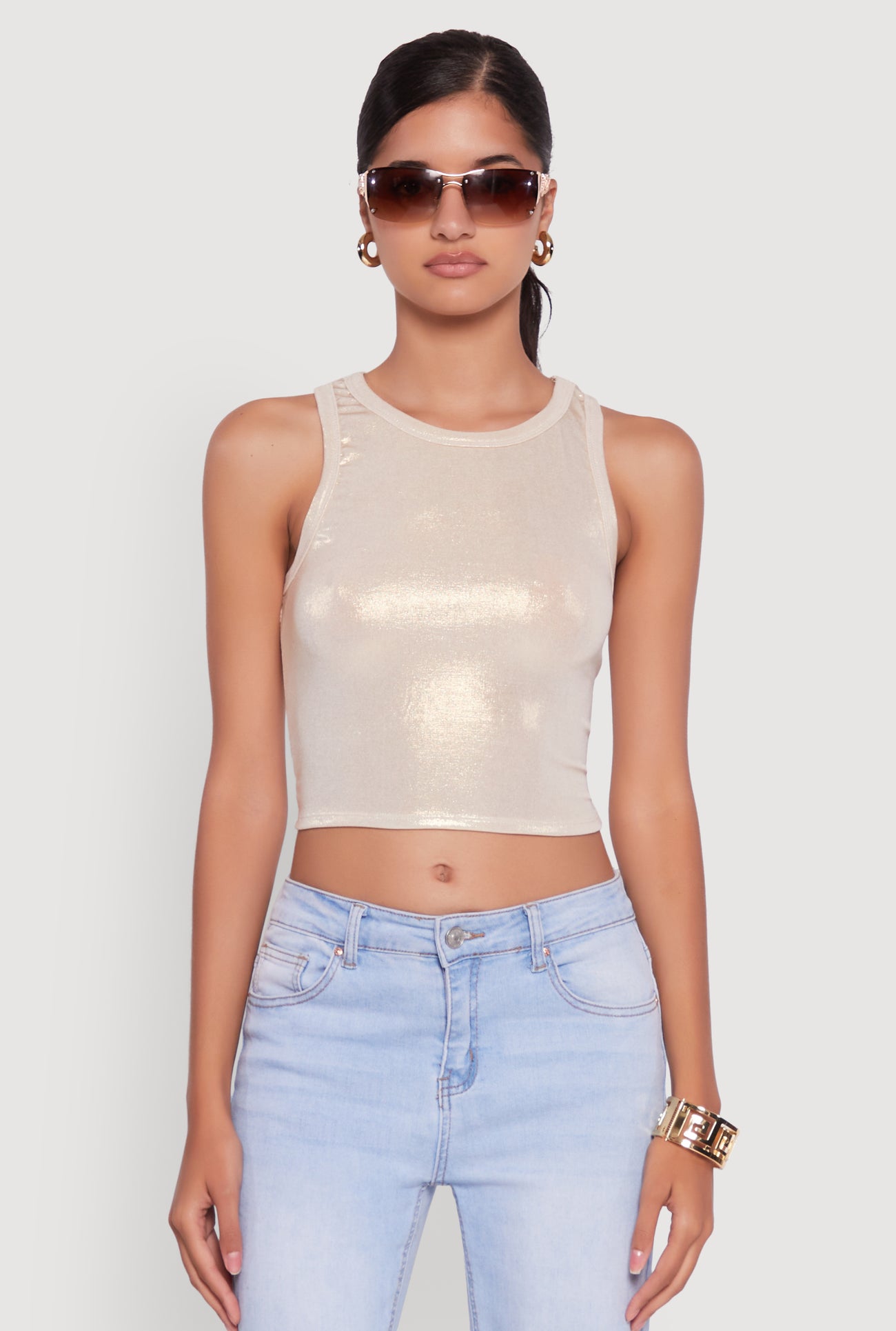 Metallic Sleeveless Crop Top