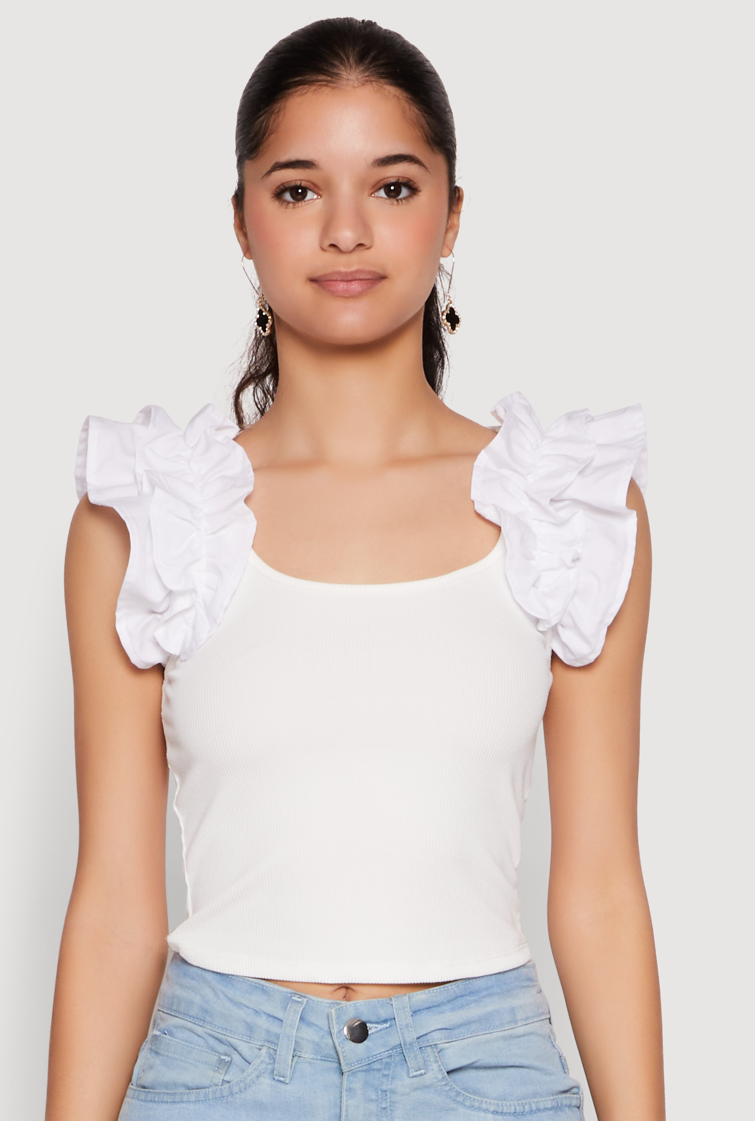 Iris Ruffle Trim Scoop Neck Crop Top