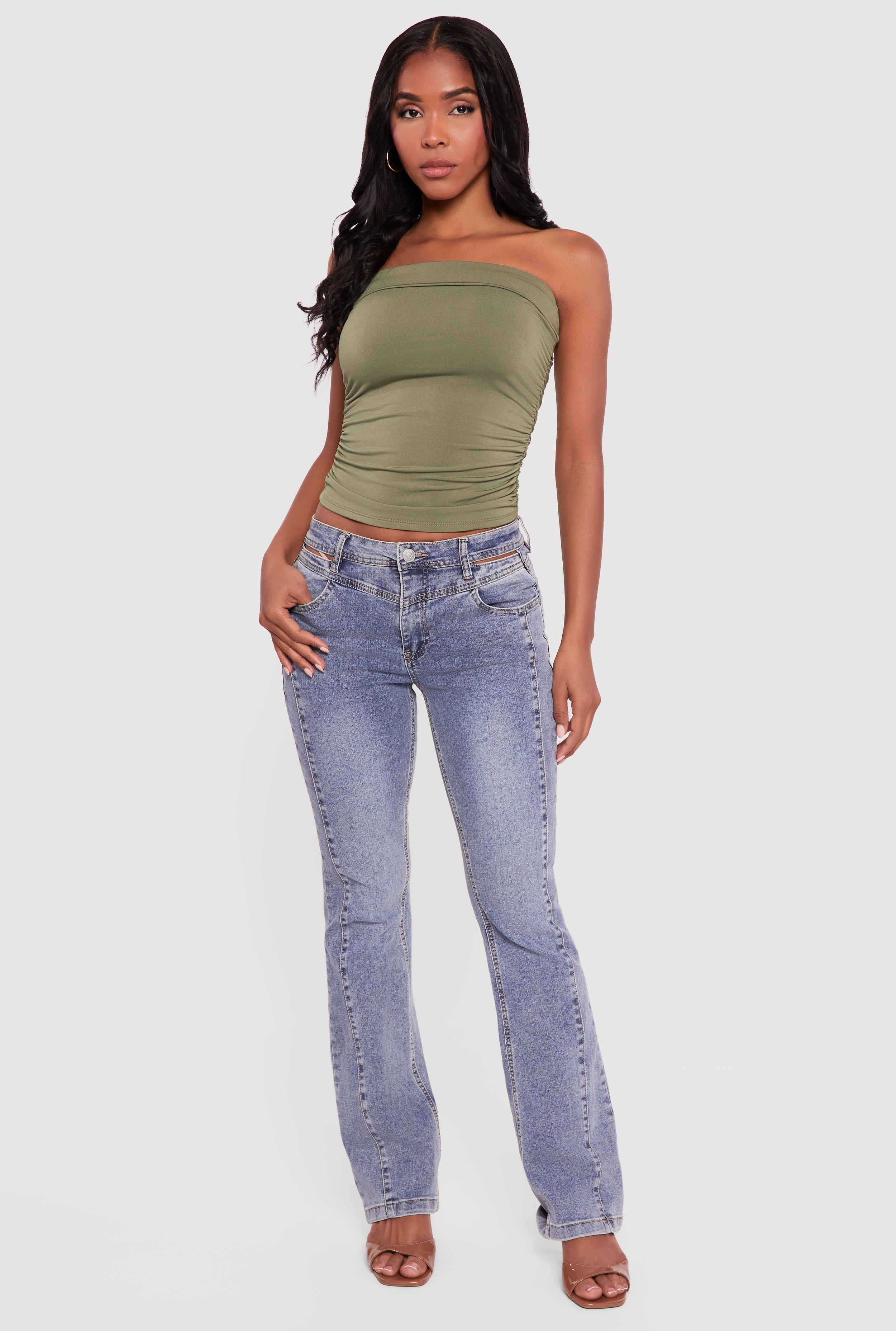 Solid Cropped Ruched Side Tube Top