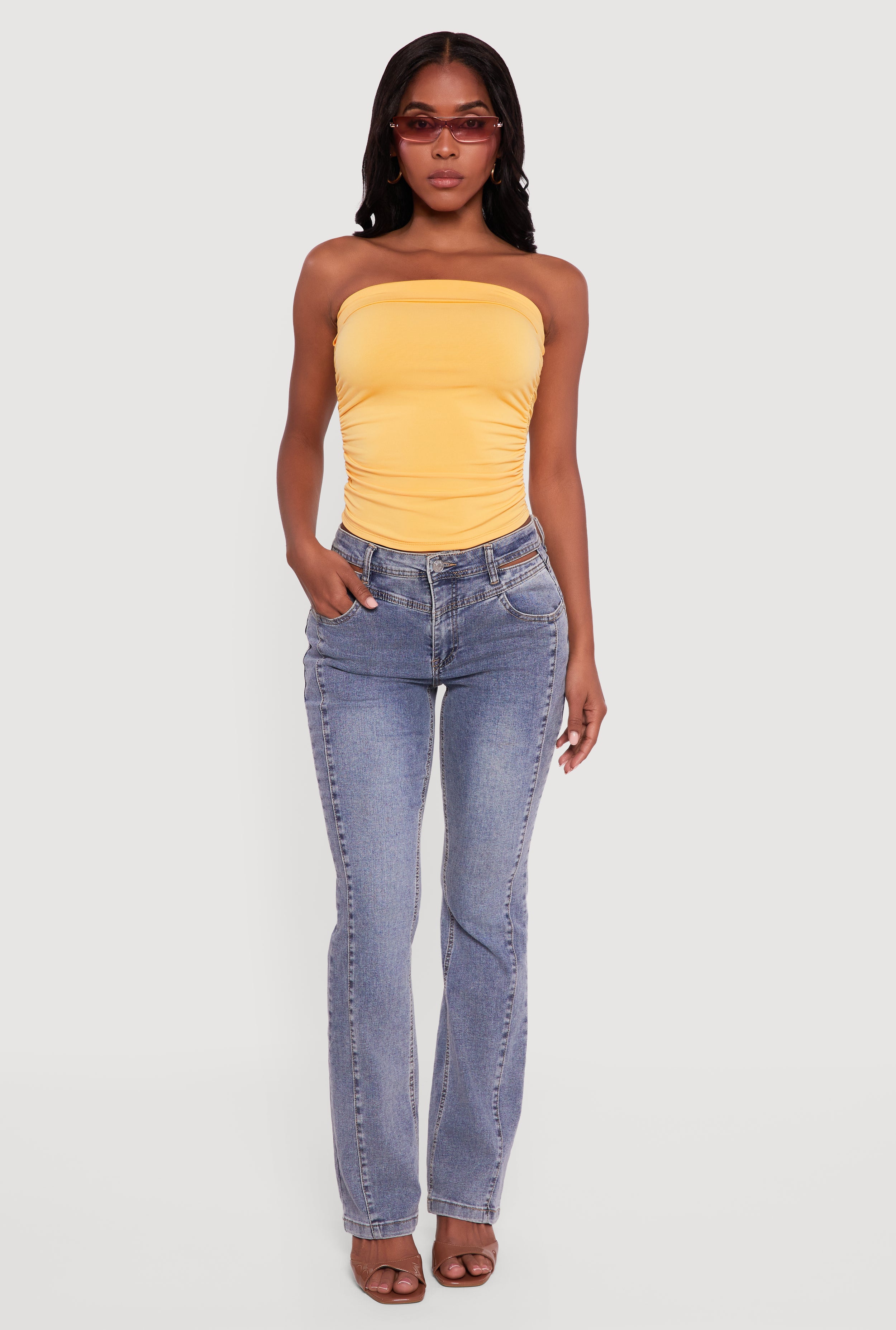 Solid Cropped Ruched Side Tube Top