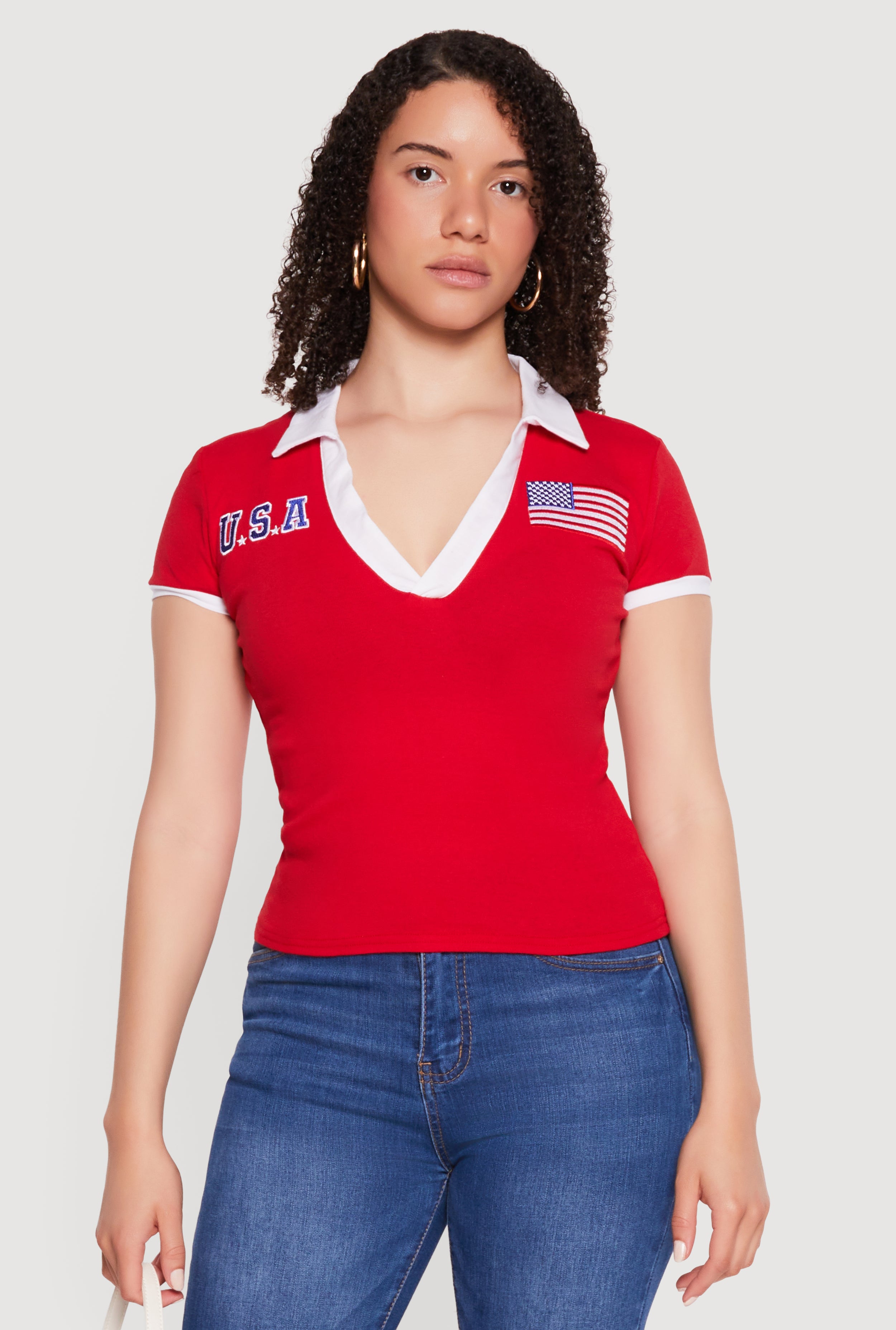 Contrast Trim Patch Graphic Polo Top