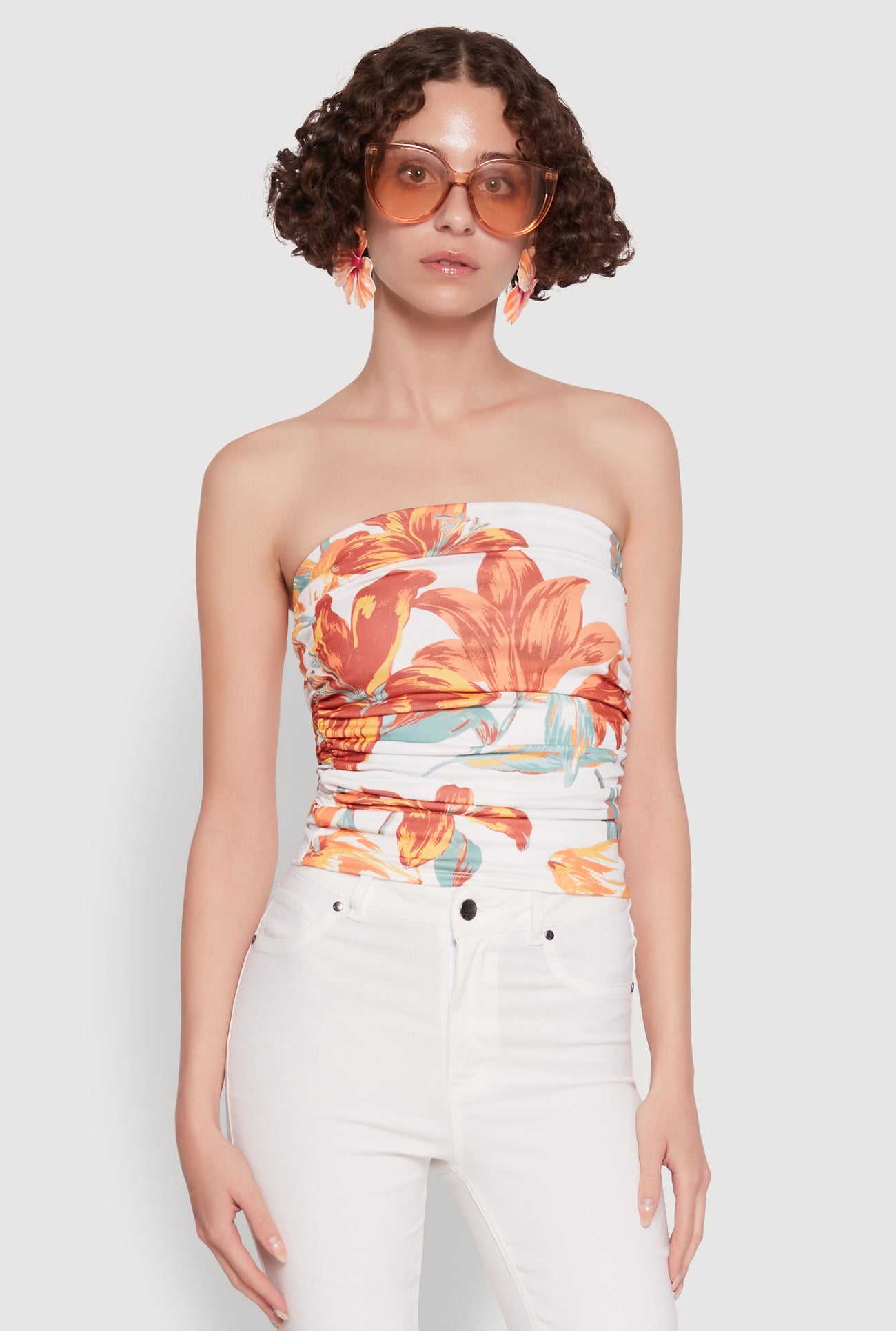 Floral Print Ruched Tube Top