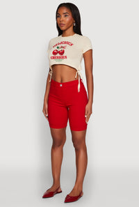 Delicious Cherries Graphic Drawstring Hem Cropped Tee