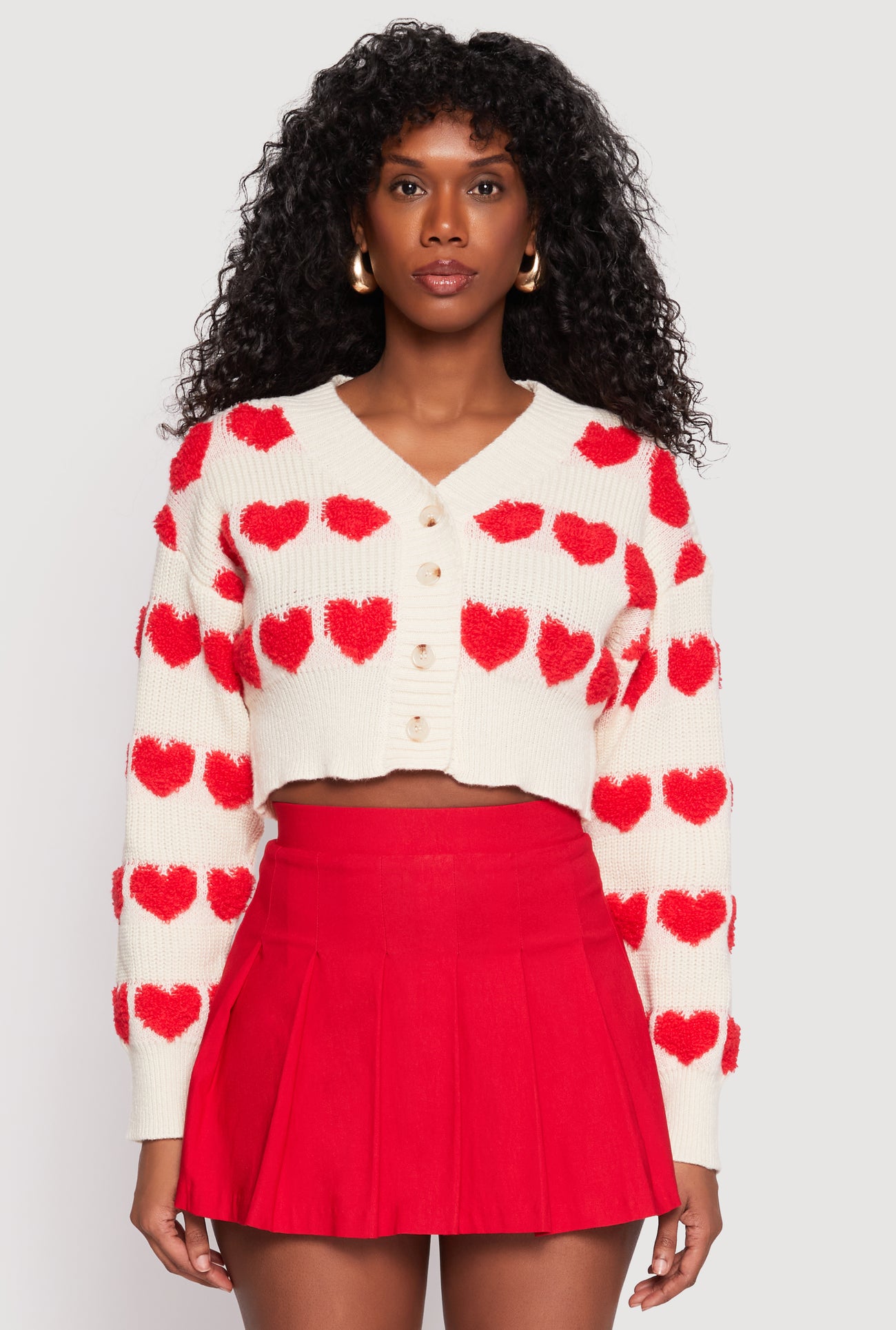 Daisy Chenille Heart Cropped Cardigan